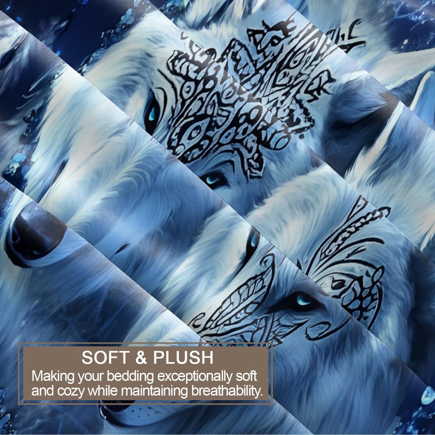 PAISUOQ Wolf Print Bedding, Mystical Wolf Duvet Cover Full, Blue Animals Comforter Cover with Zipper Ties, 3 Pieces with 2 Pillowcases, Home Decor & Gifts