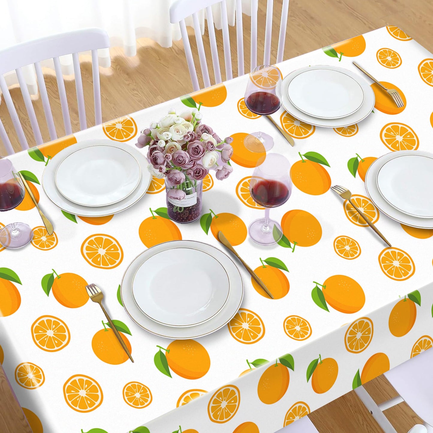 CC HOME 1Pc Tangerine Party Plastic Tablecloth 54 x 87 Inch Long Table Cover, Summer Fruits Party Tablecover for Orange Theme Kids Baby Shower Birthday Dinner Picnic Kitchen Event