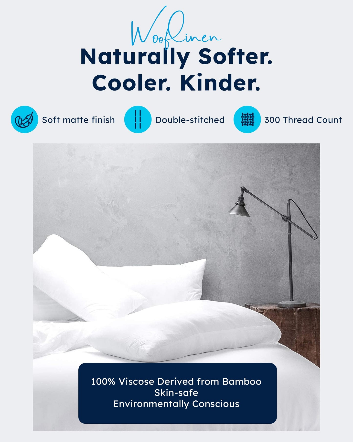 Wooflinen 100% Viscose Derived from Bamboo Sheets Set – Silky Soft Like Silk Bed Sheets – Matte White Bed Cover with Pillowcases – Cooling, Thick, Durable – King, 4 Pc Set
