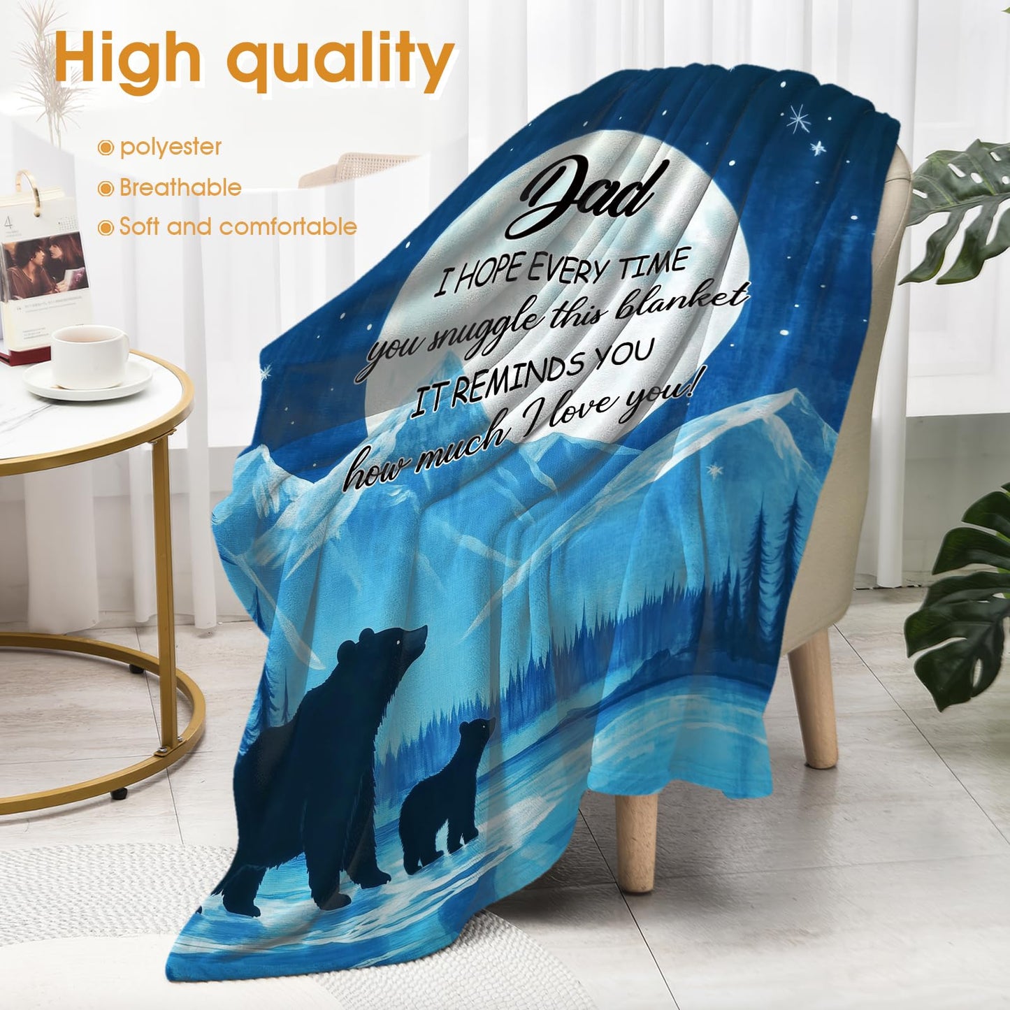 Hohoto Dad Bears Starry Sky Blanket Gifts for Birthday Christmas Father's Day Bear Blanket Men Husband Halloween Easter Winter Snow Mountains Forest River Moon Inspirational Words Throw 50"x60"