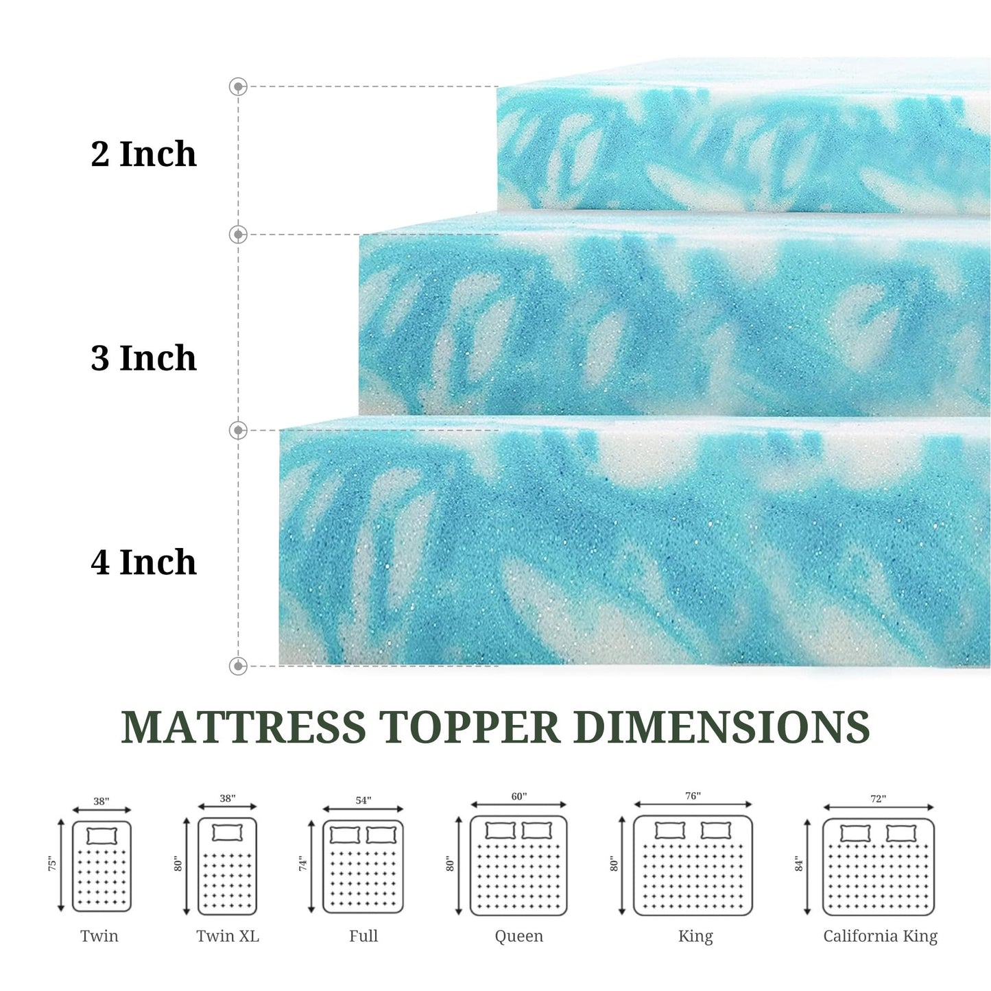 Memory Foam Mattress Topper Twin - 3 Inch Gel Infused Bed Toppers, Pressure Relief Mattress Pad for Dorm Room, CertiPUR-US Certified