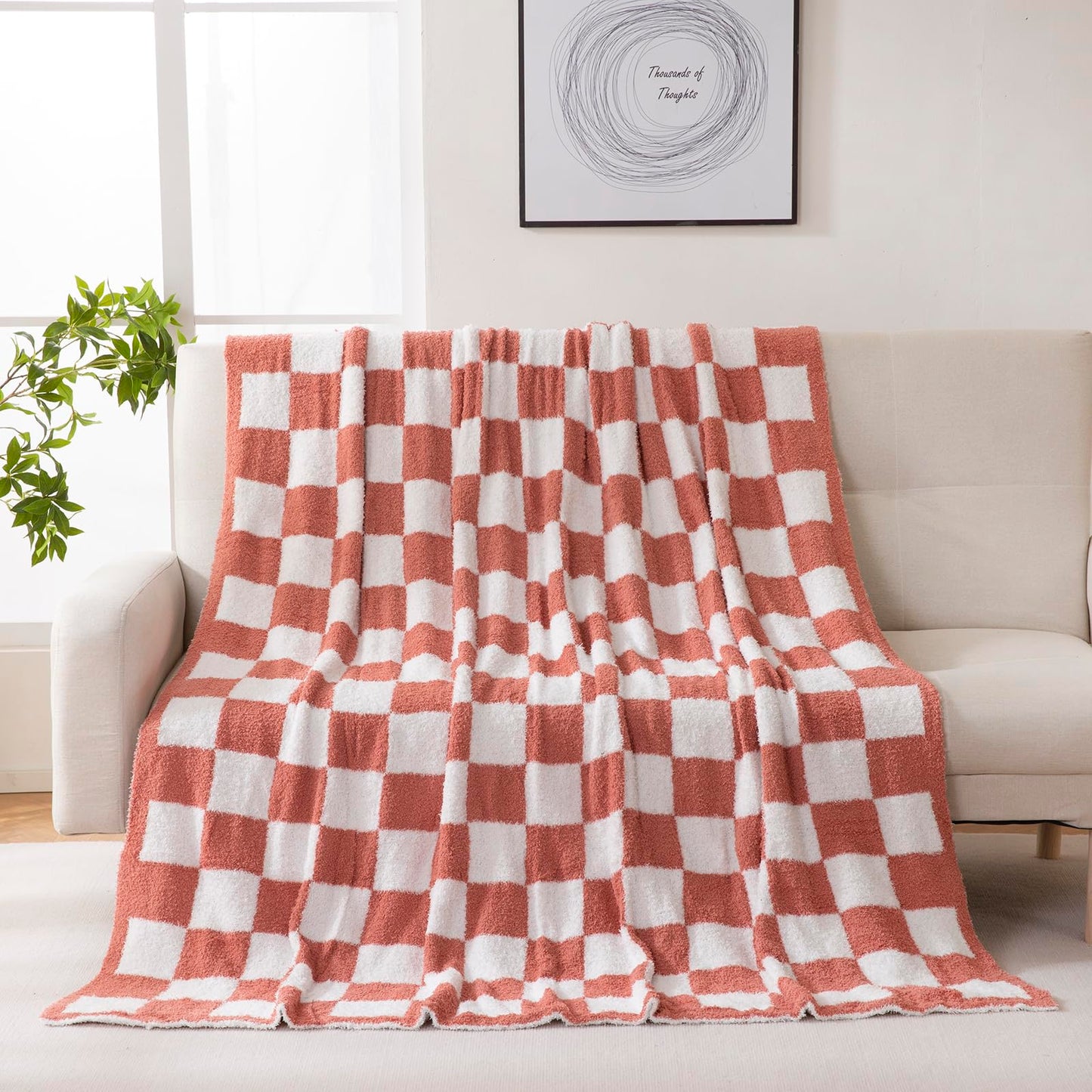 YIRUIO Checkered Knit Throw Blanket Ultra Soft Microfiber Reversible,Fluffy Fuzzy Cozy Throw for Bed,Sofa Couch Home Decor Red 60x80 Inches Twin Size
