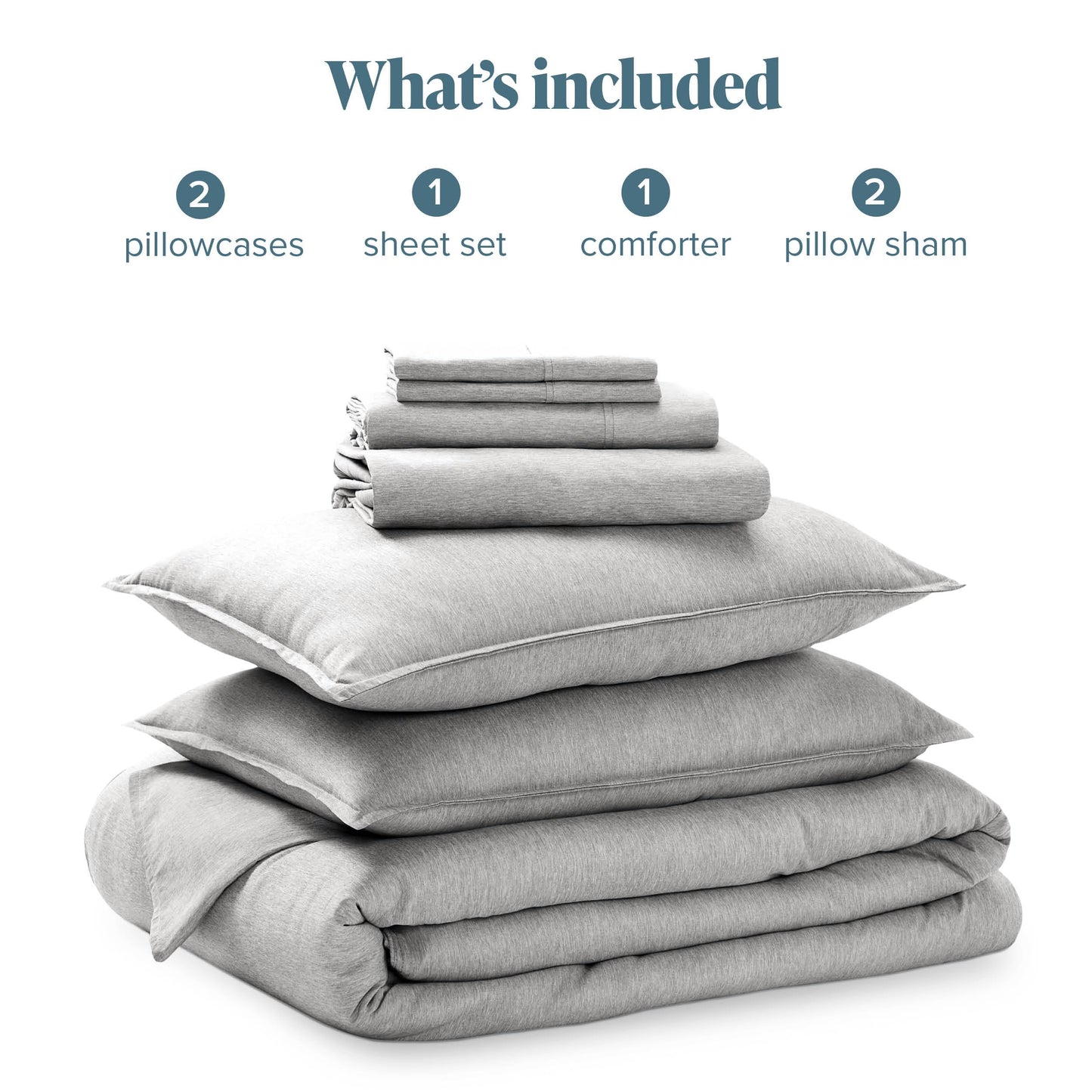 Bare Home Bed-in-A-Bag 7 Piece Comforter & Sheet Set - King - Goose Down Alternative - Ultra-Soft 1800 Premium Bedding Set - Cationic (King, Heathered Pewter)