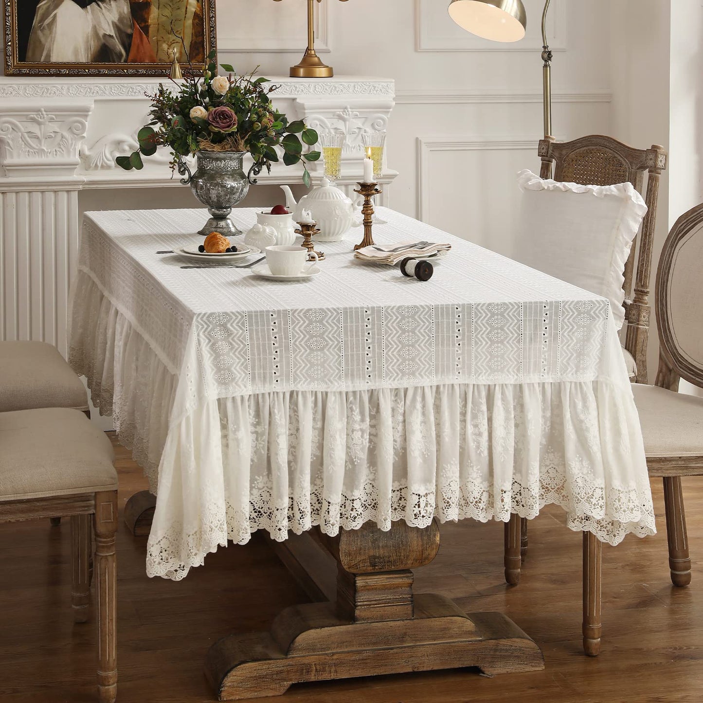 patdrea Vintage French Lace Cotton Table Cloth,Rectangular 67"x118"-Neumann