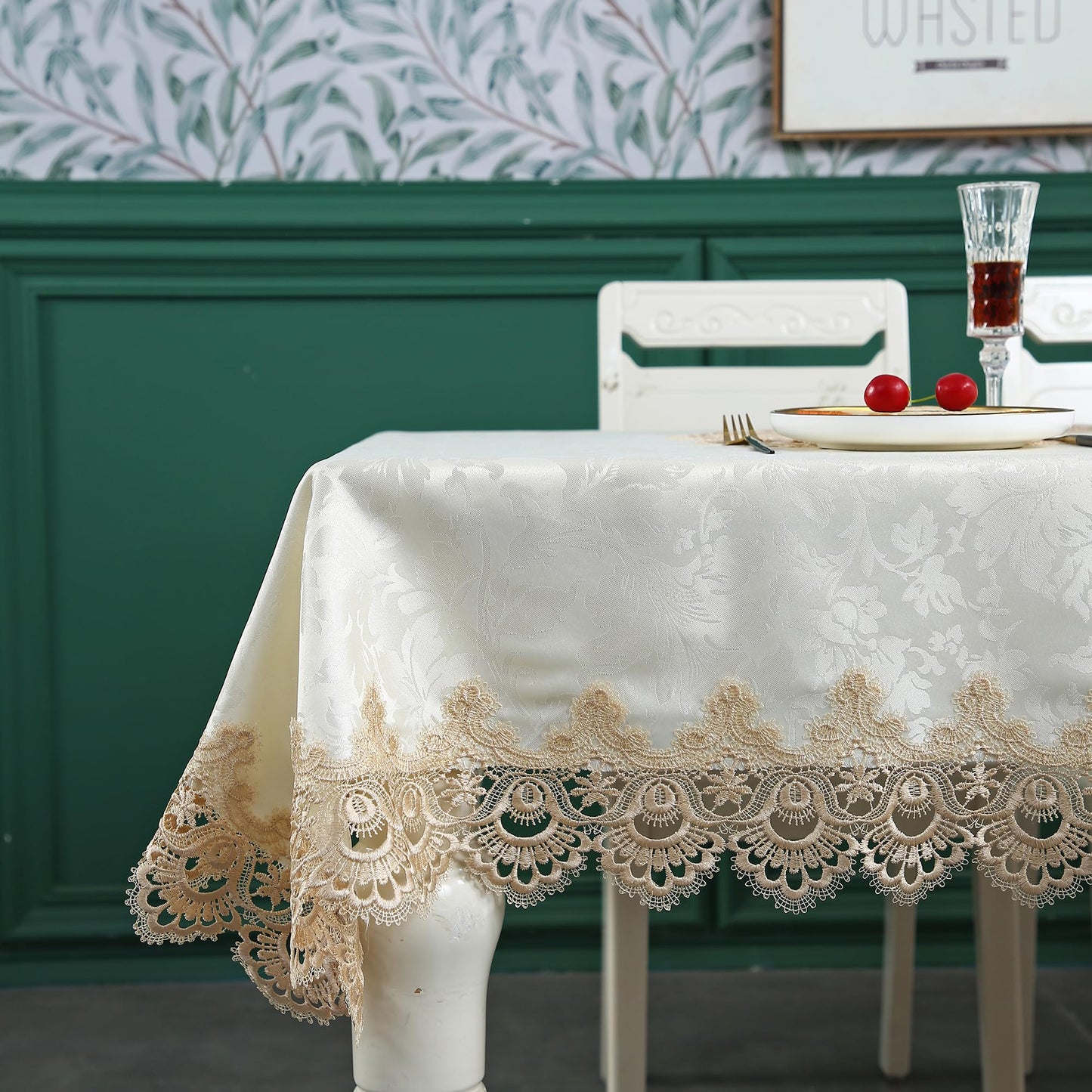 ZHUIDUSI Lace Tablecloth Farmhouse Square Picnic Table Cover Spring Antique Flower Decor Macrame Brown Outdoor Table Cloth for Outdoor Coffee Rustic Kitchen Party Birthday Picnic