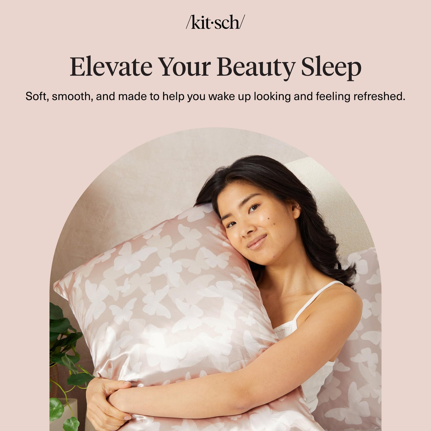 Kitsch Satin Pillowcase with Zipper for Hair & Skin - Softer Than Silk Pillow Cases, Cooling Satin Pillow Case, Wrinkle-Free, Machine Washable, Pillow Cases Standard Size 19x26 - Champagne Butterfly