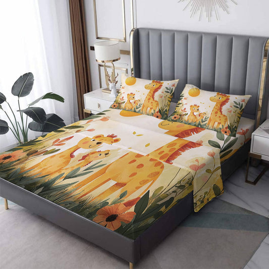 NOGAWA Giraffe Sheets Queen, Forest Animal Bed Sheets, Deep Pocket & Soft Microfiber Bedding Sheets & Pillowcases 4 Piece - Fitted Sheet & Flat Sheet & 2 Pillow Cases
