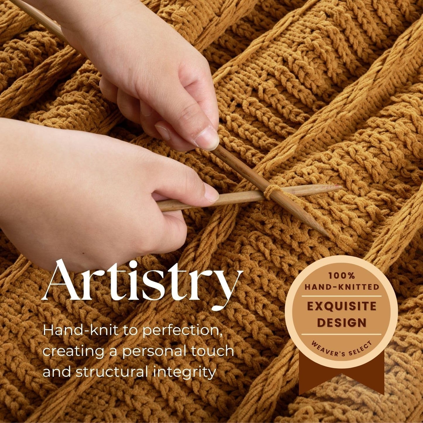 Boho Knitted Chenille Blanket with Tassels - Lightweight & Soft All-Season Throw - 3D Classic Pattern for Living Room Bedroom Couch, Amber Brown, Queen 90"x90"
