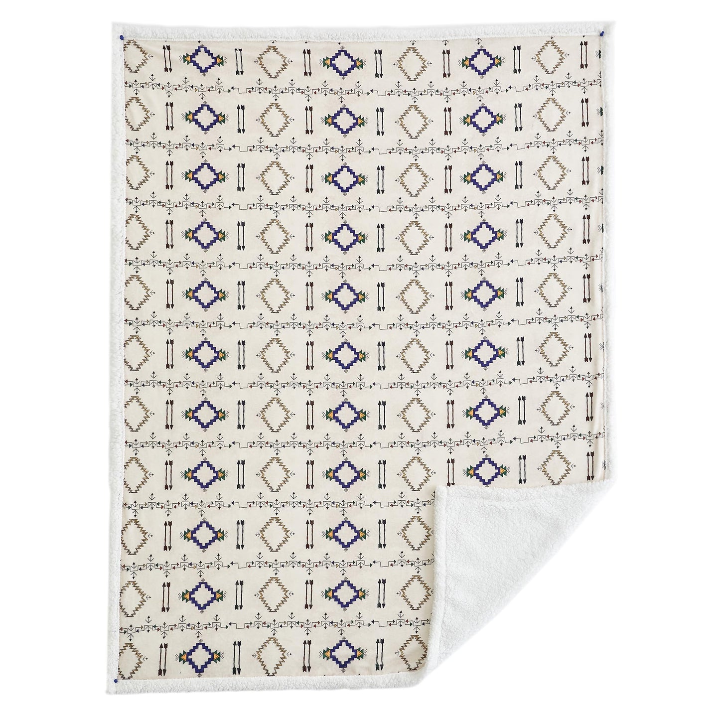 Paseo Road Indigo Hill by HiEnd Accents Arrow Indian Aztec 3 Piece Sherpa Throw Blanket Set, Tribal Navajo Print Fleece Throw Set, Western Southwestern Style, 1 Throw and 2 Pillows