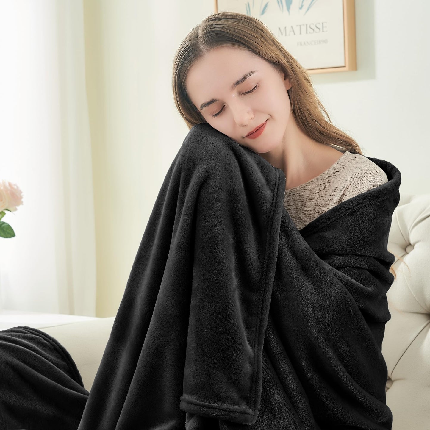BEDELITE 2 Pieces Fleece Blankets (Black & Grey, 50"x60"), Luxury Plush Cozy Fuzzy Blankets