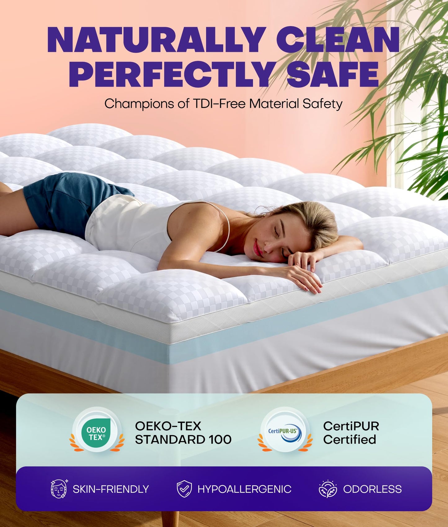Dual Layer 4 Inch Memory Foam Mattress Topper for Pressure Relief with 4X Support, 2" Fluffy Pillow Top Queen Mattress Topper 50% Viscose Made from Bamboo Plus 2" Cooling Gel Memory Foam Mattress Pad