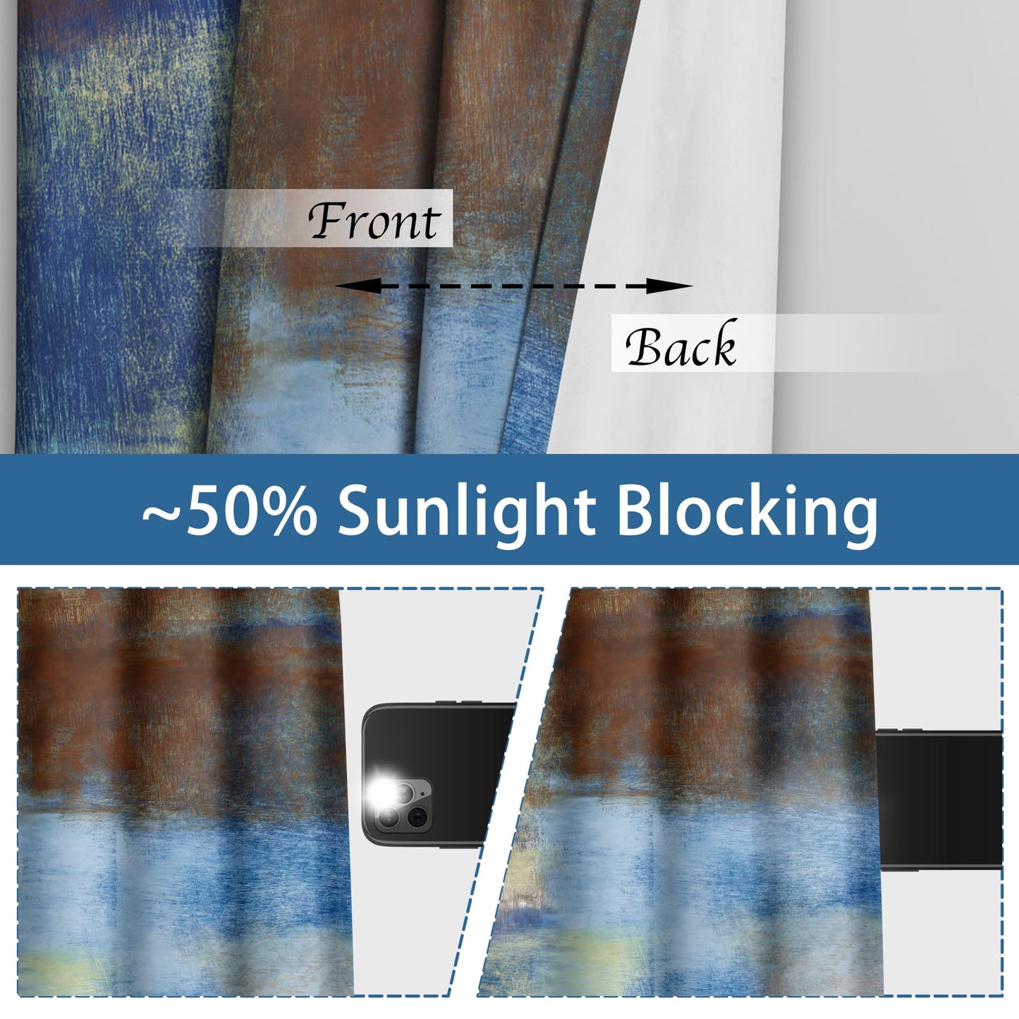 Asuexpect Abstract Curtains 2 Panels Abstract Rust Curtain Room Darkening Grommet Window Treatments Modern Decorative for Bedroom Living Room, 52x84 Inches, Blue Rust