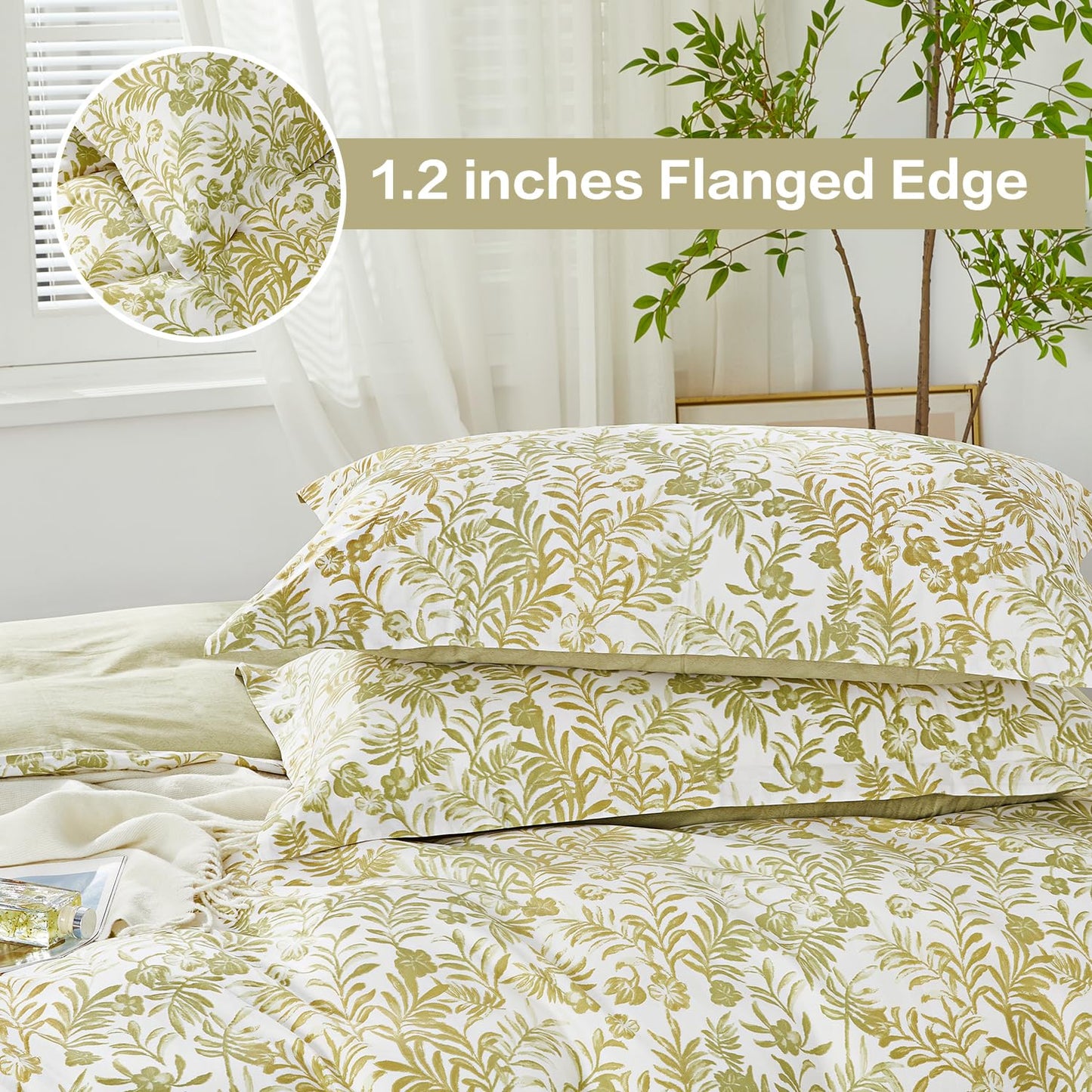 SAPHREAS Full Size Yellow Leaves Pattern Duvet Cover Set 3pcs 100% Cotton Soft Leaf Bedding Comforter Cover Set 1 Duvet Cover 2 Pillow Shams, Comforter Not Included