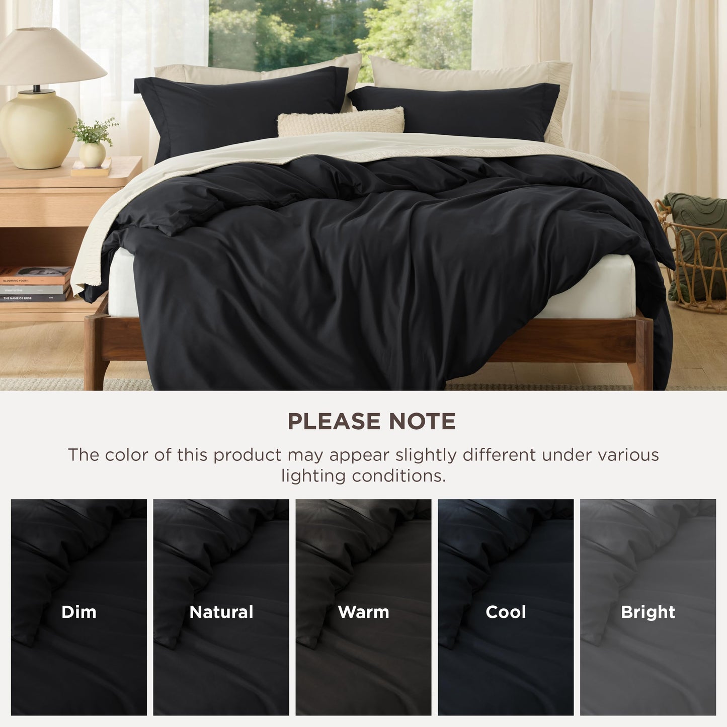 Bedsure Duvet Cover Queen Size - Soft Double Brushed Bedding Set for Kids & Adults, Zipper Closure, 3 Pieces, Includes 1 Duvet Cover (90"x90") & 2 Pillow Shams, NO Comforter, Black