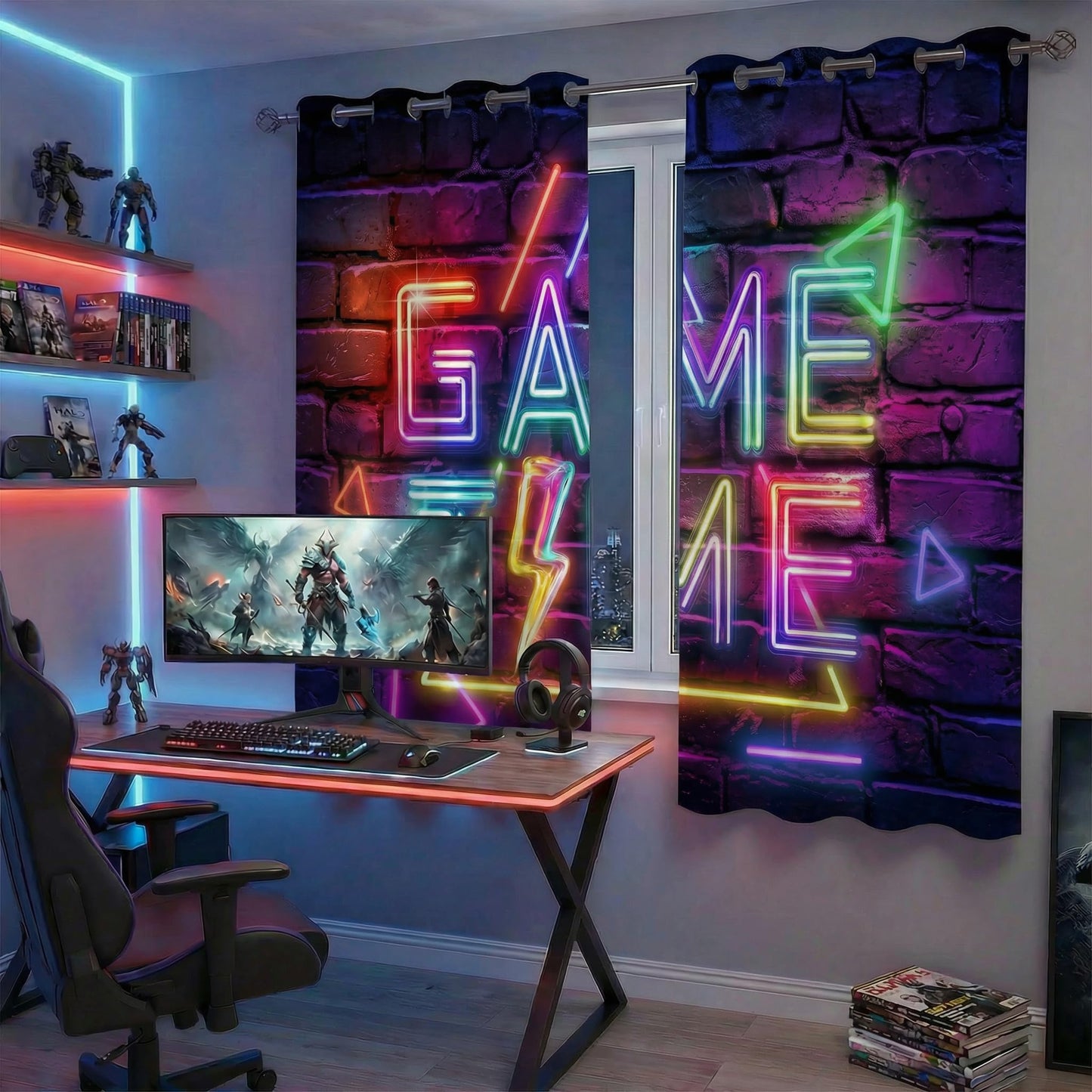Gaming Blackout Curtains for Boys room, Kids Gamer Bedroom Drapes 42W x 45L