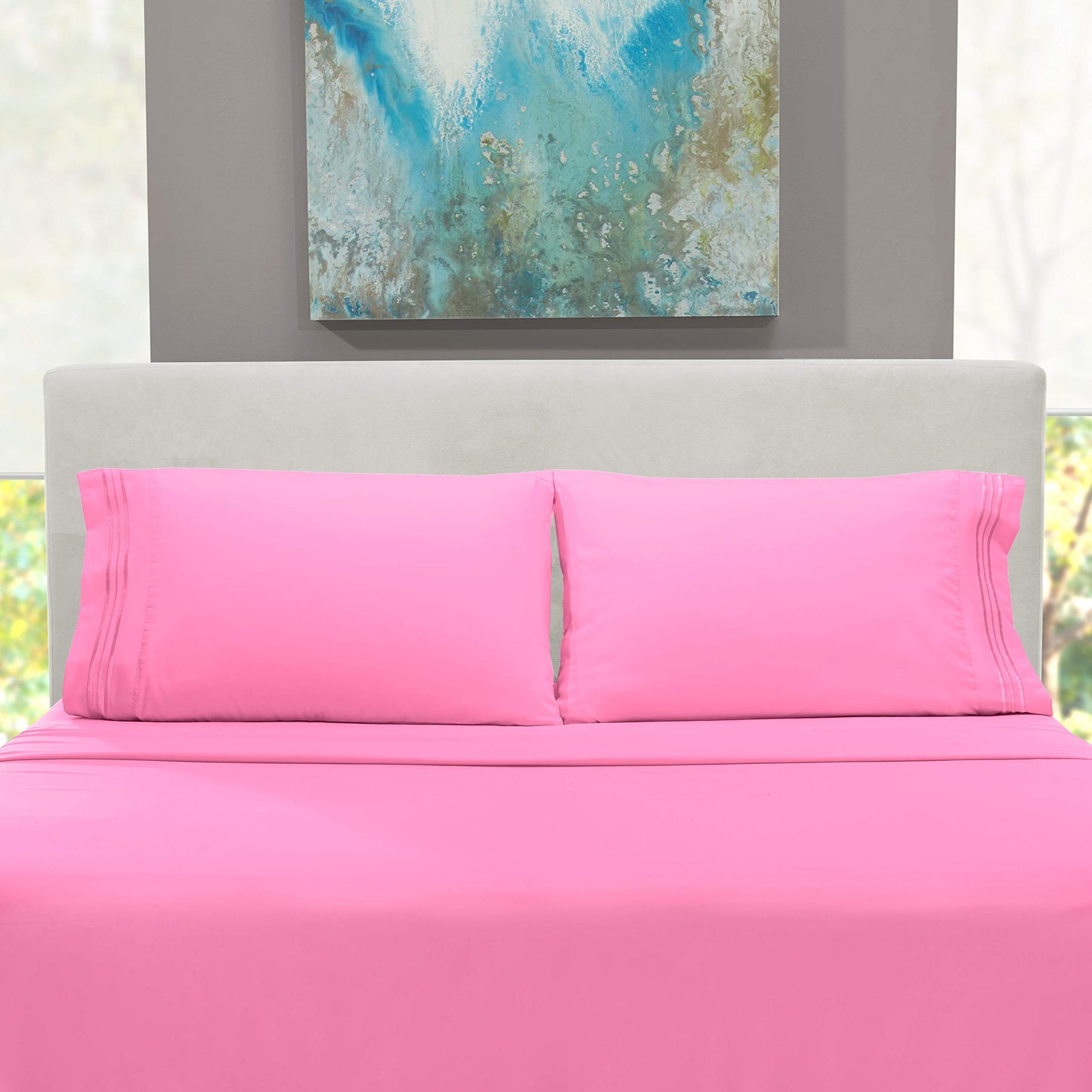 Hearth & Harbor Full Size Sheets - 4 Piece Bed Sheet Set, Hotel Luxury Double Brushed Bed Sheets - Extra Soft Bedding Sheets & Pillowcases, Full, Light Pink