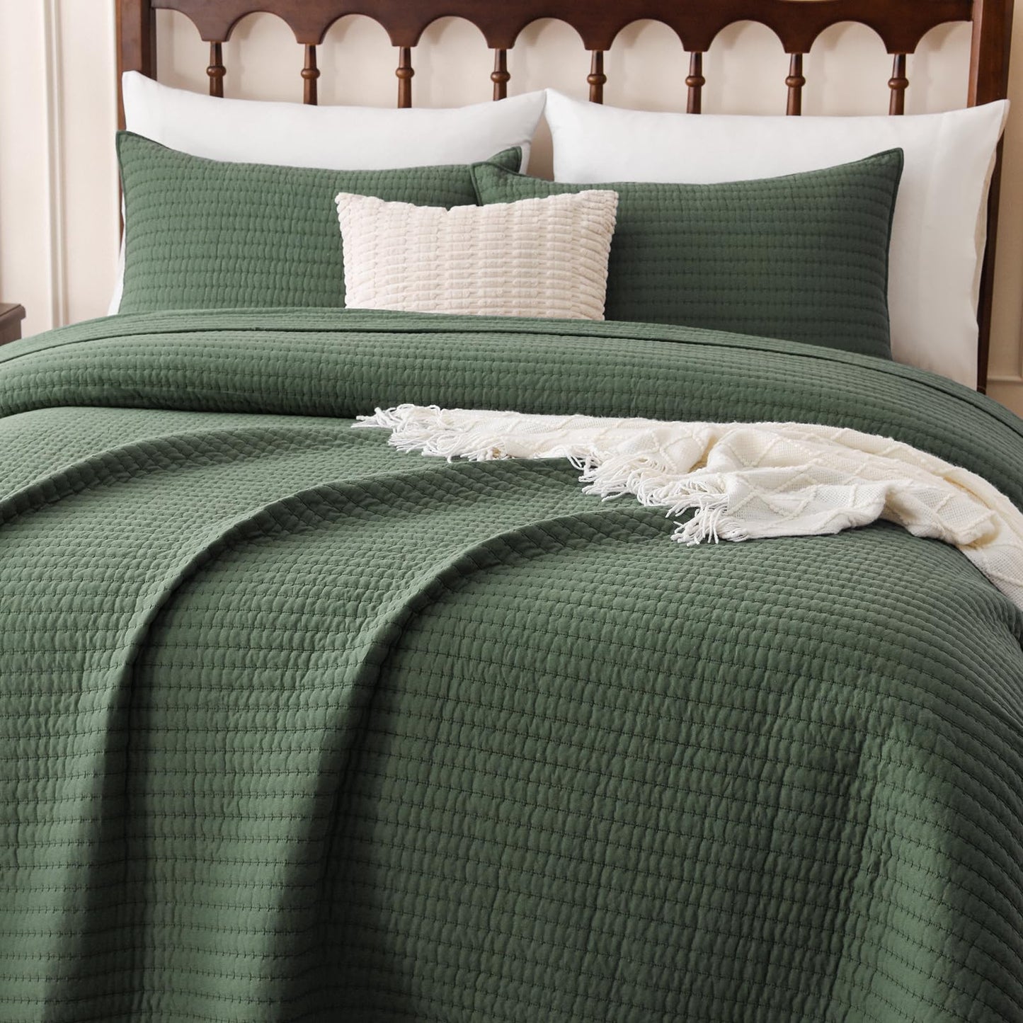 FDDX 100% Cotton Quilt Set Queen Size, 3-Piece Matelasse Bedspread Coverlet Set, Cozy Lightweight Quilted Bedding Set Comforter with 2 Shams in Geometric Pattern for All Season