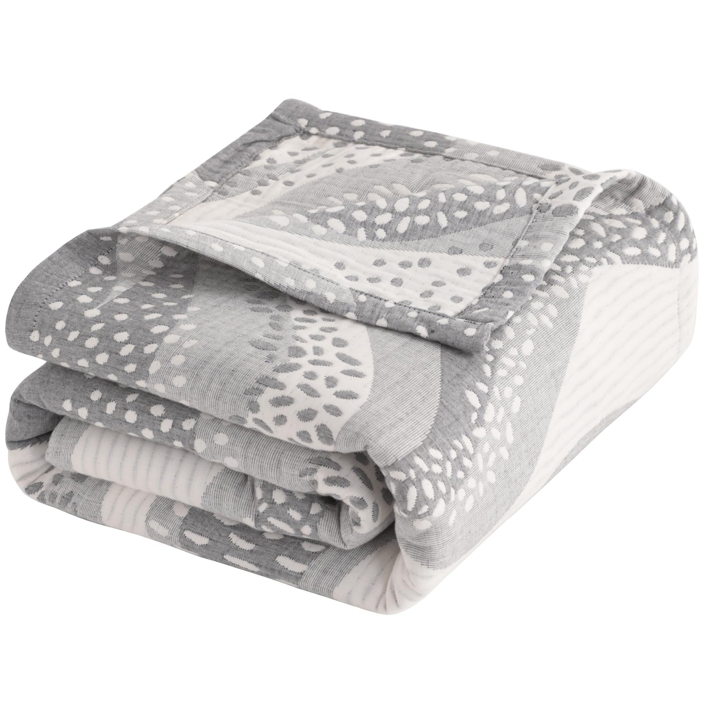 NTBAY 3 Layers Cotton Muslin 106x92 King Bed Blanket, Super Soft Breathable Thermal Yarn Dyed Quilt for Adults, Perfect Lightweight Blanket for Couch Sofa Bed All Seasons, Grey Wheat Waves