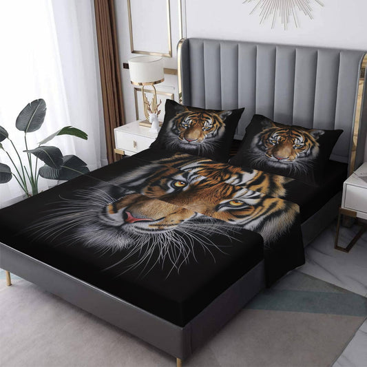 zcsm Queen Sheet Set - Tiger Bed Sheets, Wild Animal Bedding Sheets & Pillowcases, Soft Microfiber & Deep Pocket & Wrinkle Free Patterned Sheet Set, 1 Fitted Sheet, 1 Flat Sheet, 2 Pillow Cases