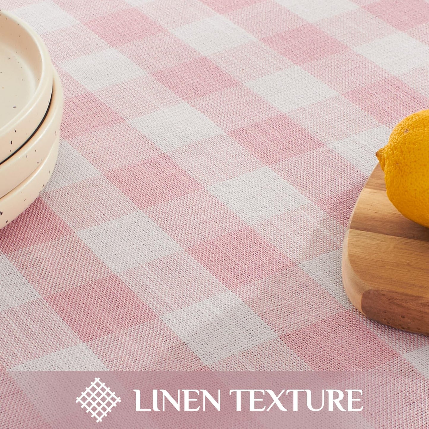 Softalker Pink Gingham Tablecloth Rectangle, Outdoor Linen Cotton Checkered Table Cloth with Tassel, Heavy Duty Wrinkle Free Buffalo Plaid Table Cover for Kitchen Dining Home Party - 55 x 84 Inch