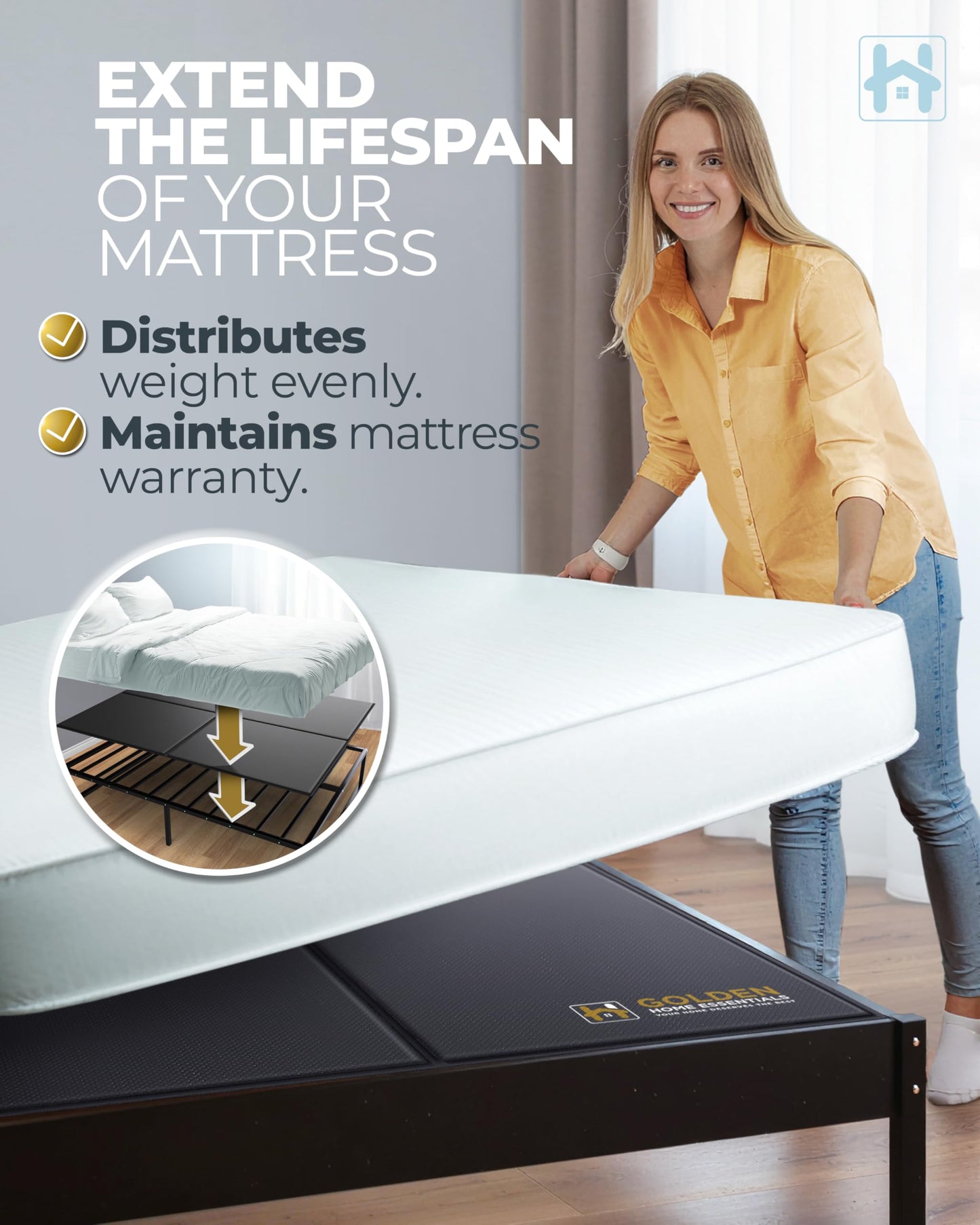 Golden Home Essentials Premium 10mm Full Size Bunkie Board (54" x 75") – Slim Low-Profile Mattress Support – Quiet, Moisture-Resistant, Lightweight Bed Board for Platform & Slatted Frames