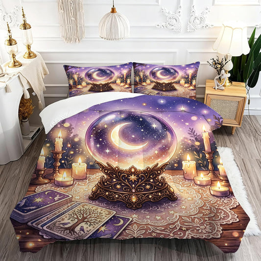 DJNEAR Mystical Crystal Ball Bedding Set Twin Size, 2 Piece Soft Microfiber Comforter Set with Tarot and Moon Print, Includes 1 Comforter 1 Pillowcases for Witchy Bedroom Decor