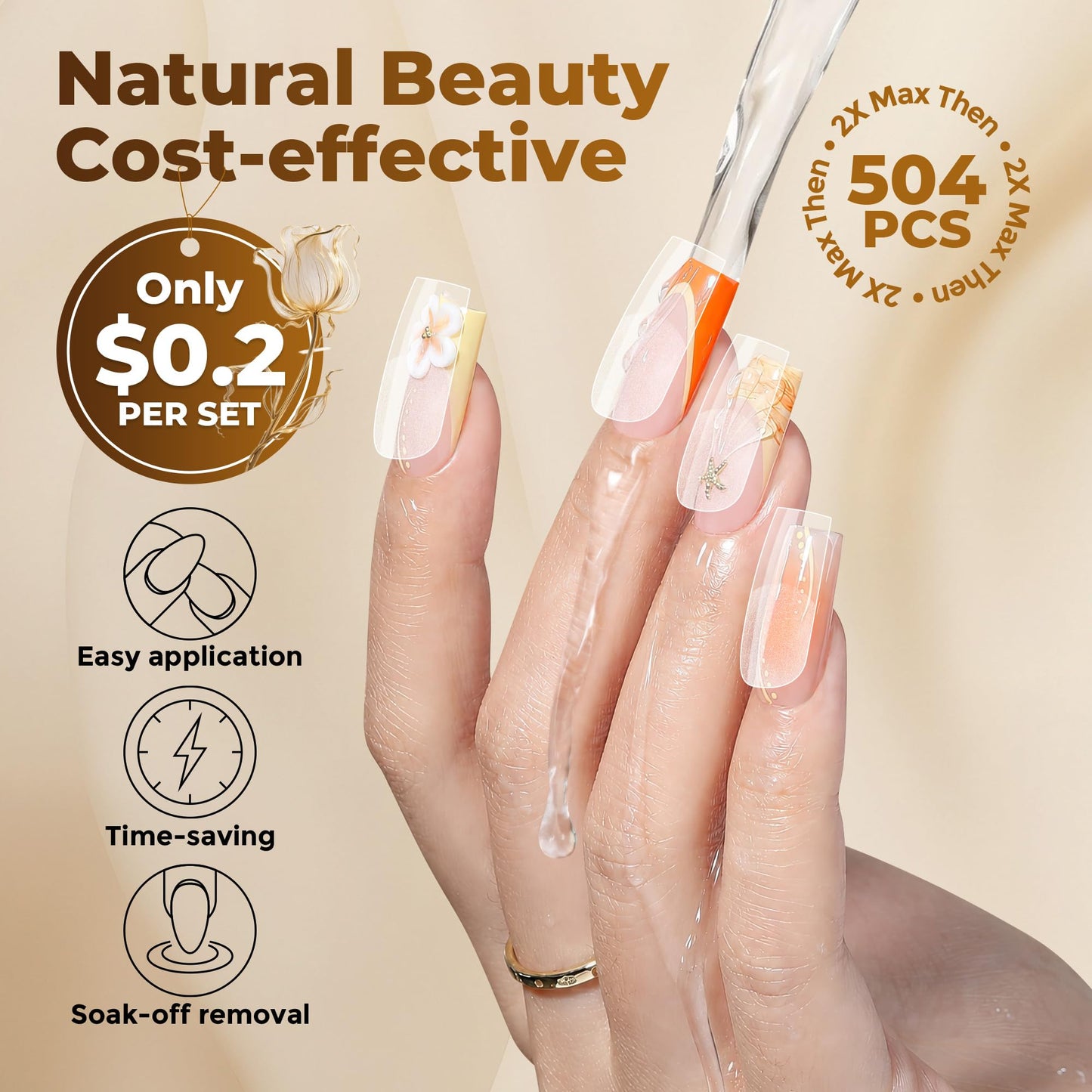 UNA GELLA Square Straight Nail Tips Medium 504PCS Pre Etched Square Gel Nail Tips Full Cover French Style Salon for Women DIY Press On Flase Nails Extension 12 Sizes Acrylic Nails