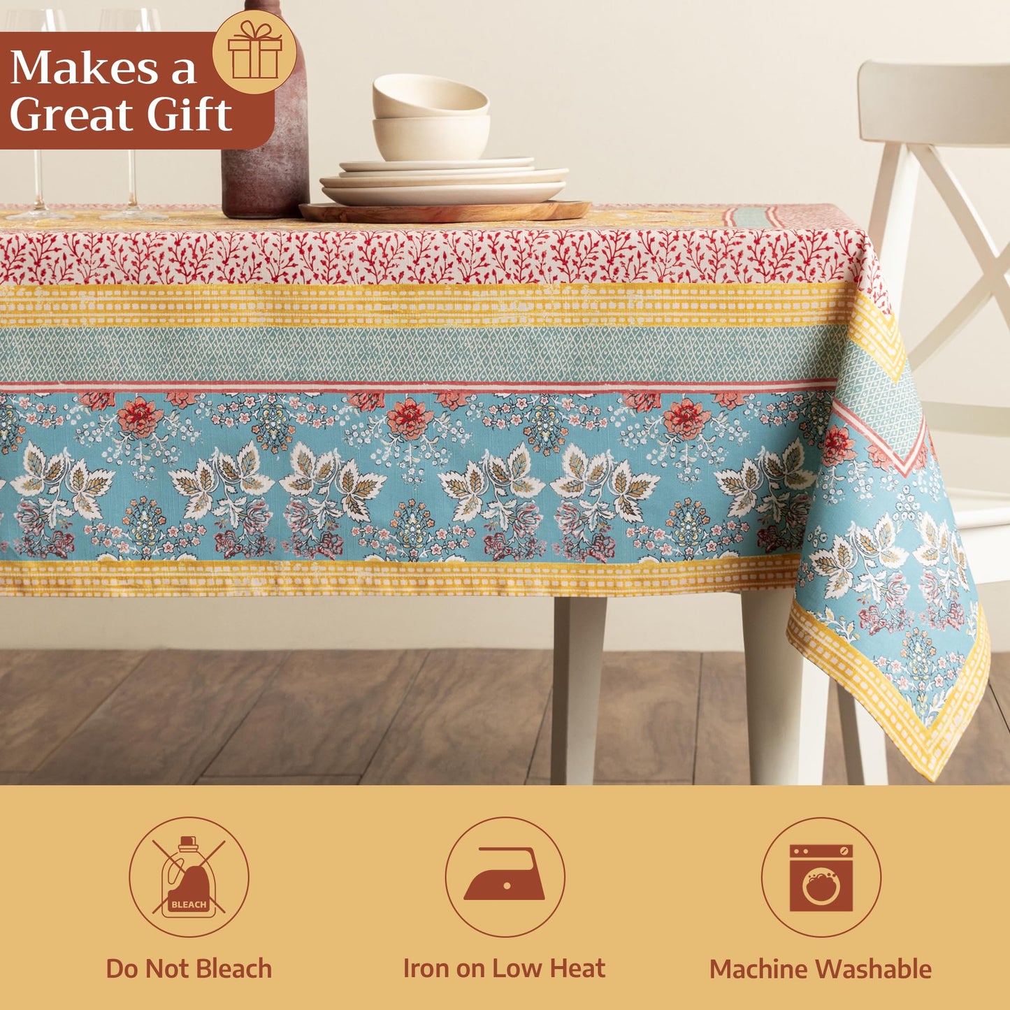 Maison d' Hermine Table Cloth Rectangle Table 100% Cotton 60 x 90 Inches Tablecloth Reusable Decorative for Dining Kitchen Room Farmhouse Party Home Hotel Restaurant Spring Summer - Marquise