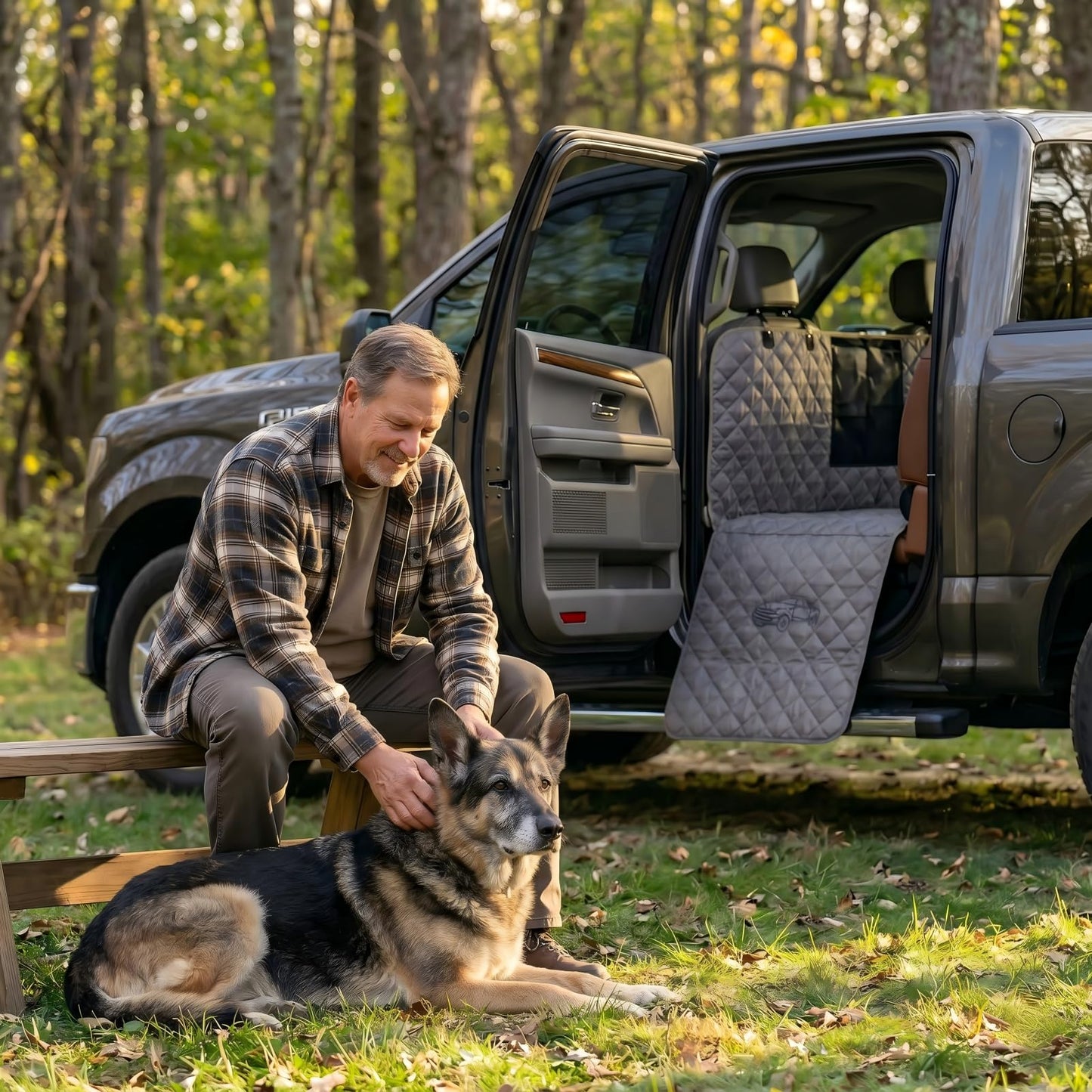 iBuddy Truck Seat Cover for Dogs with Flip-Up Rear Seats 100% Waterproof Heavy Duty Pet Floor Hammock with Mesh Visual Window Senior Dog Friendly & Nonslip Fits Ford F150,F250 RAM 1500,Silverado