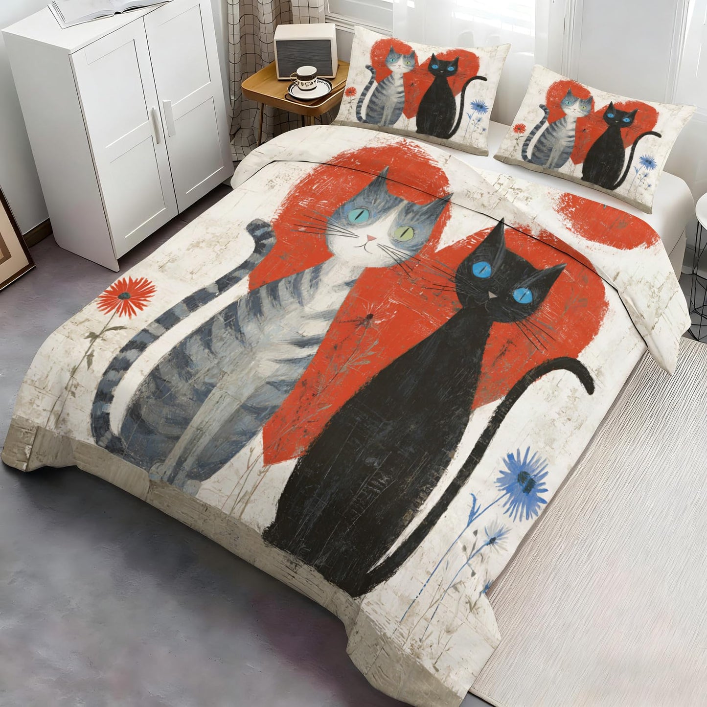ZAMODE Cat Comforter Cover Oversized King Size 120" x 98", Cartoon Cat Duvet Cover, Fantasy Pet Kitten Bedding Set with 2 Pillowcases