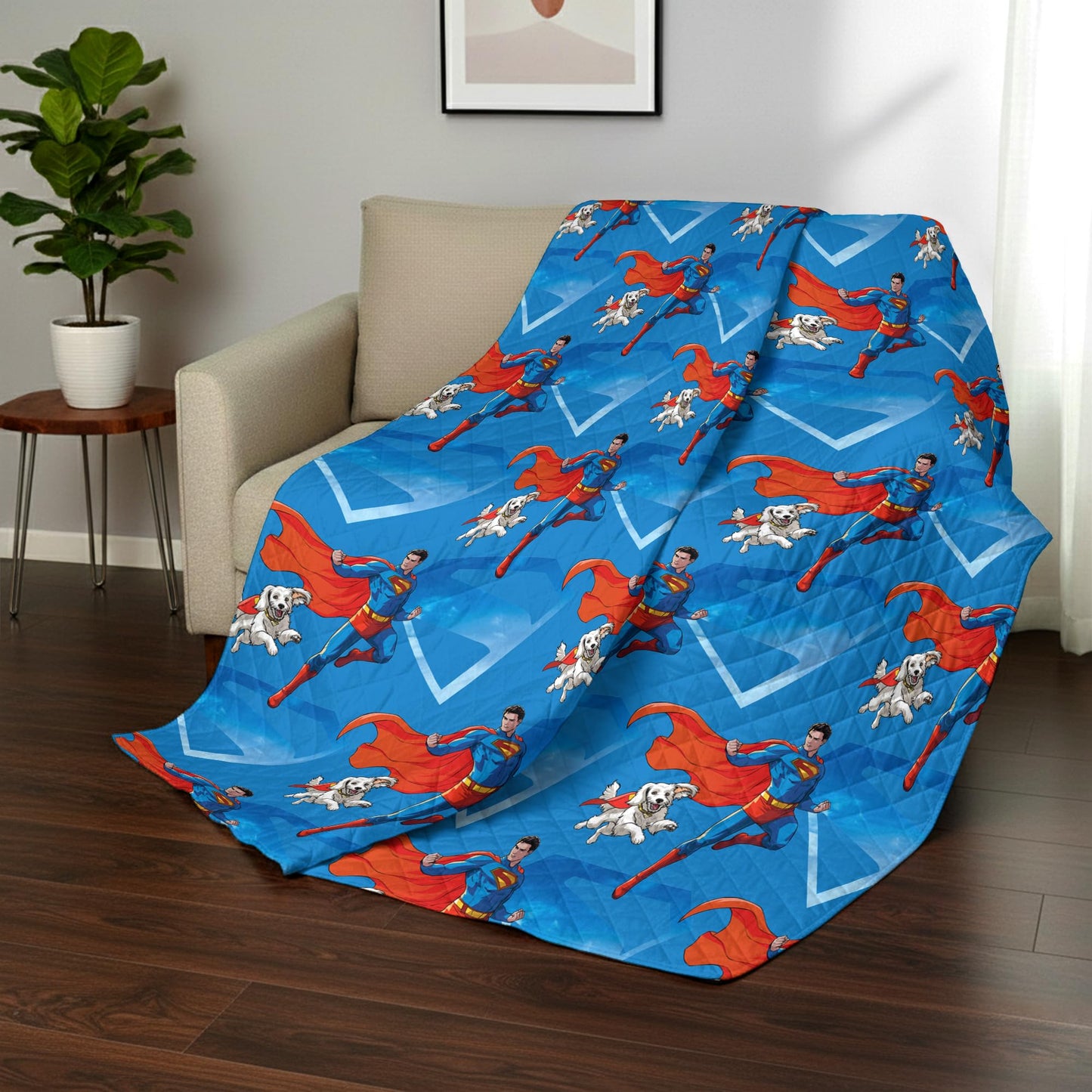 Northwest DC Comics Superman Above Metropolis Reversible Quilted Throw Blanket, Comfy Iconic Throw, Adults Boys Girls, Legendary Superhero Bedding for Bed, or Couch, 60 x 80 inches