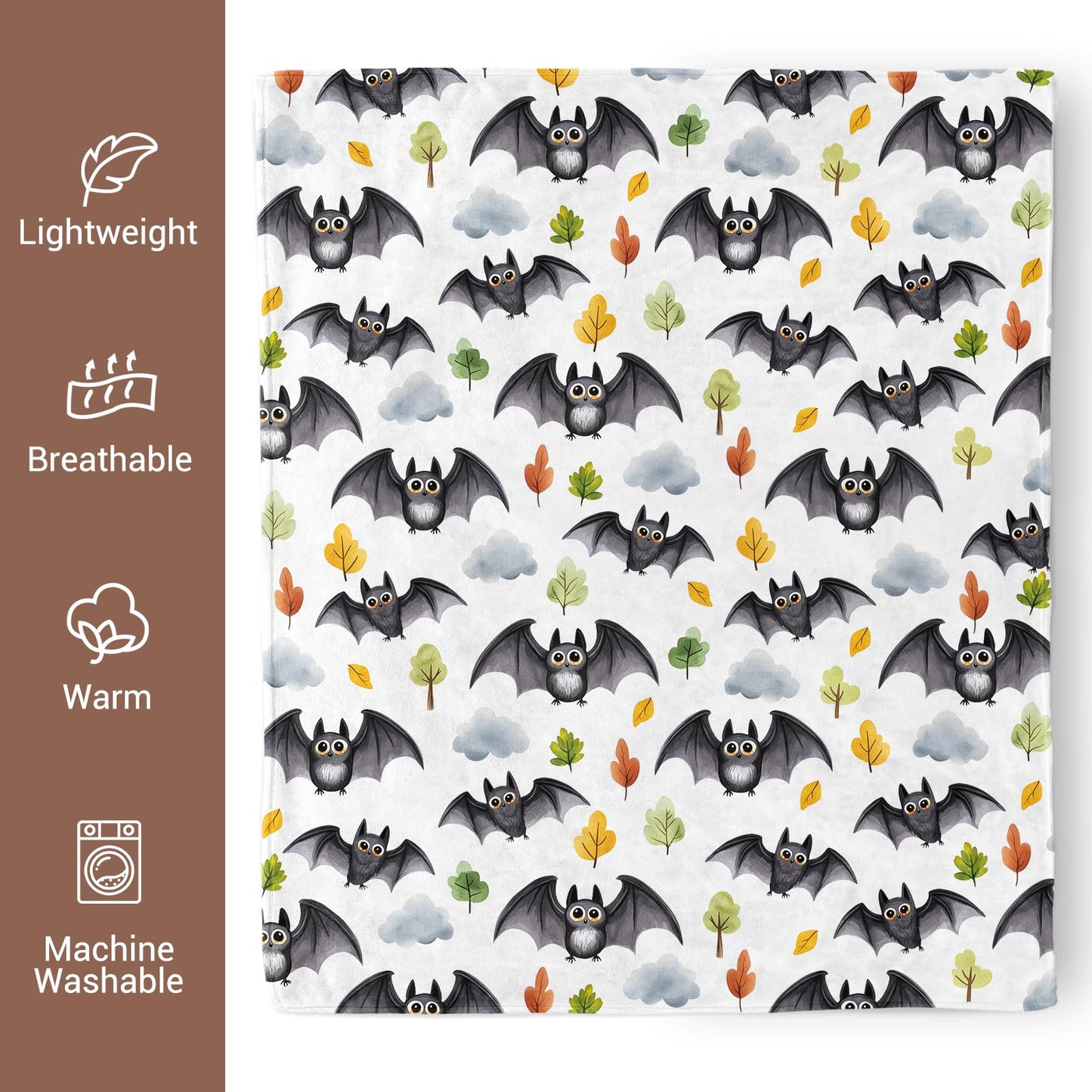 Cute Bat Throw Blanket, Goth Blanket for Kids Room Decor, Soft Cozy Throw Blankets Christmas Halloween Birthday Gifts for Toddles Teens Couch Bed Sofa 60" X 50"