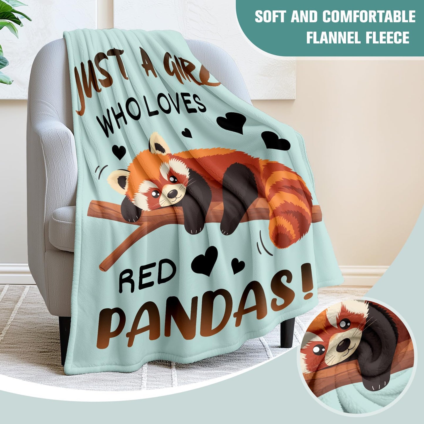 Jekeno Red Panda Throw Blanket Red Panda Gifts for Women Girls Adults Cute Bedding Decor Gift for Panda Lovers(50x60 Inch)