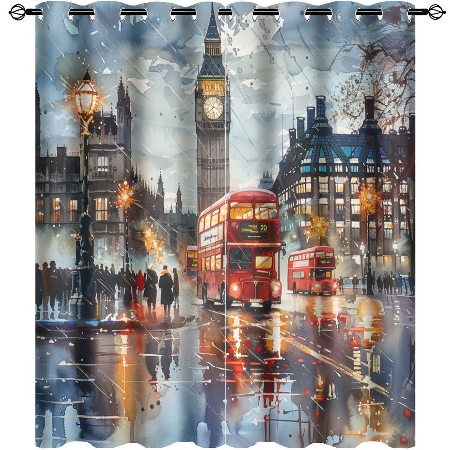 TOWINSFB England London Street Blackout Curtains for Bedroom/Living Room, Famous Cityscape Landmark Grommet Curtains Thermal Insulated Window Drapes, 2 Panels, Each 21W x 45L