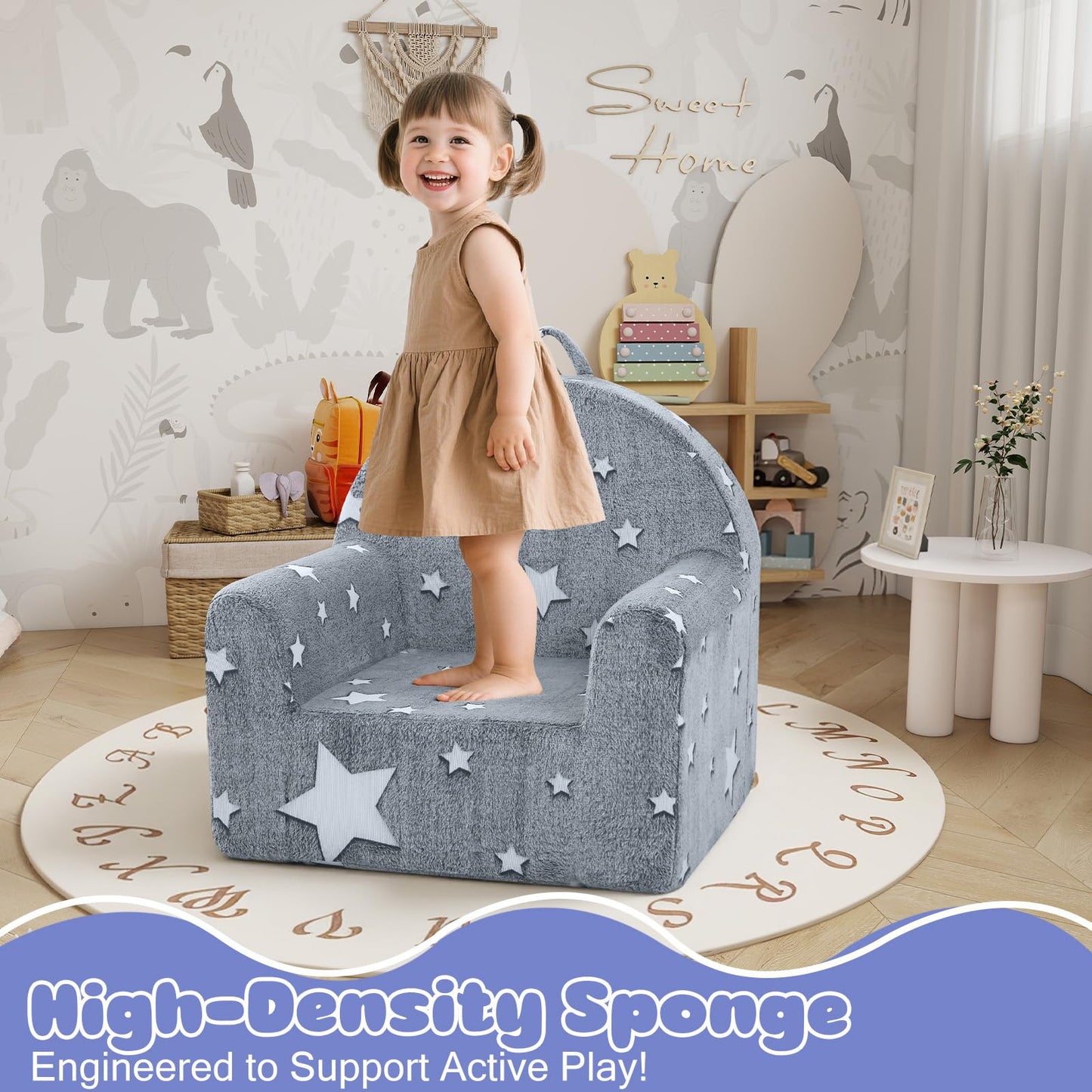 MeMoreCool Comfy Kids Chair for Ages 3+, Glow Star Kids Reading Chair, Soft Plush Kids Armchair, Cozy Foam Kids Armchair for Kids Room, Living Room, Playroom, Reading Nook