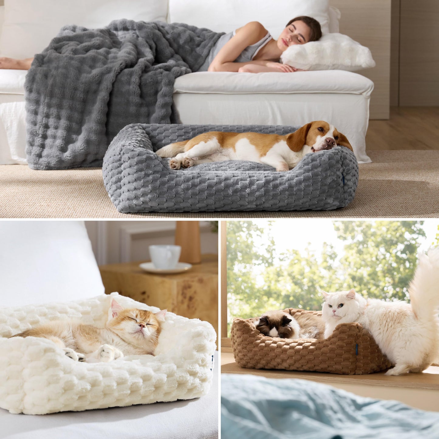 Bedsure Washable Fluffy Cute Dog Bed for Small Medium Dogs, 25 Inch Cream
