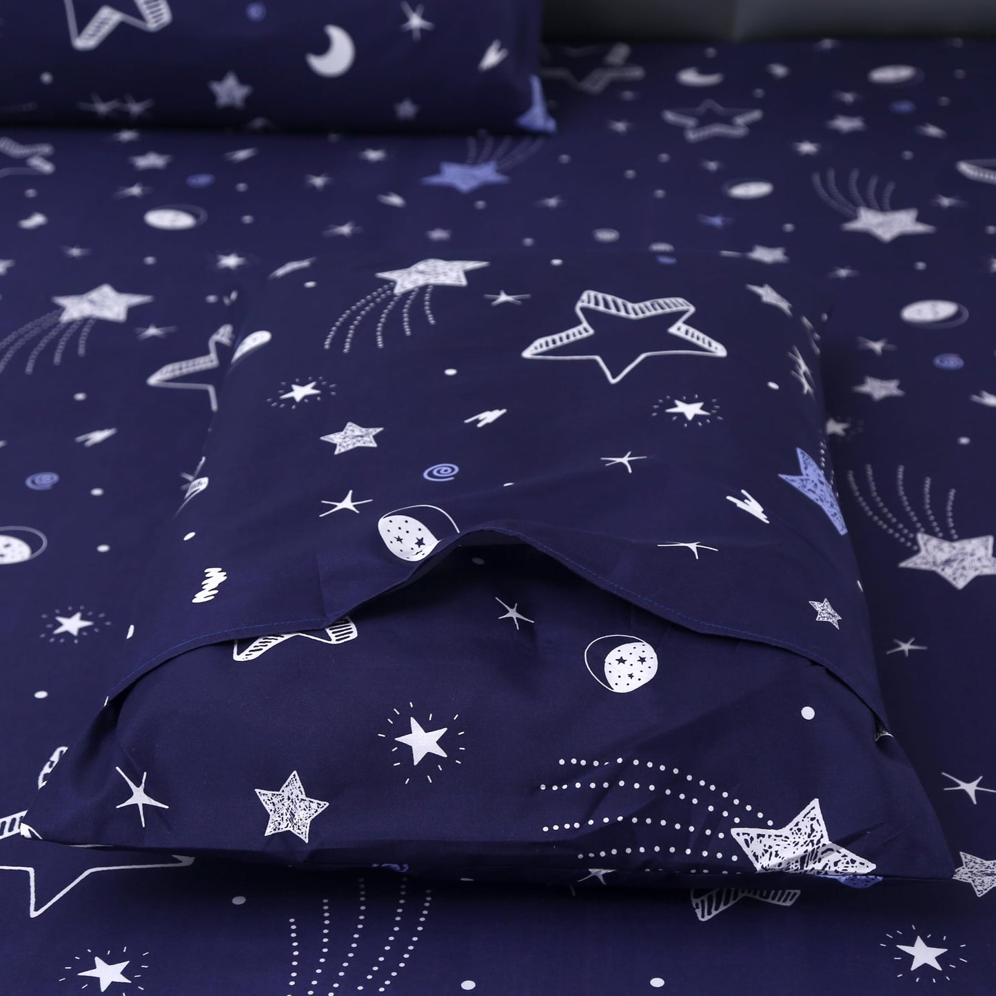 MAG 3pcs Purple Star Full Bed Sheet,Galaxy Space Microfiber Fitted Sheets with1 Fitted and 2 Pillowcases,14 Inches Deep (Purple and White,Full)