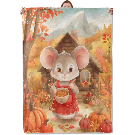 Mounidso Autumn Mouse Blanket, Wildlife Mouse Theme Flannel Blanket Gifts for Women, Soft Warm Lightweight Mouse Blankets for Living Room Home Sofa Travel Decor 50" x 60"