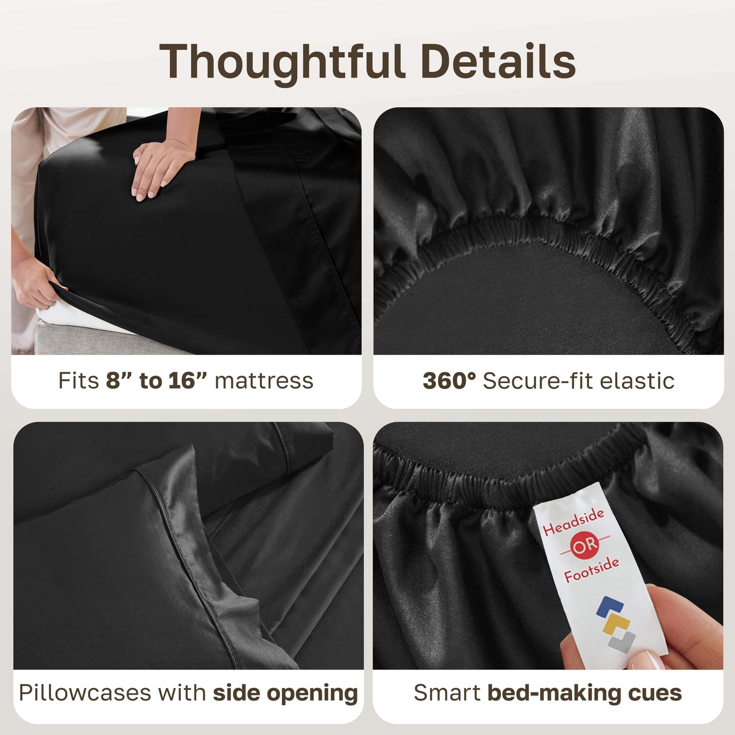 California Design Den Soft 100% Cotton Queen Size Bed Sheets Set, 400 TC Good Housekeeping Award Winner, Silky Smooth Sateen Weave with Deep Pockets, Breathable and Durable Queen Bedding Set - Black