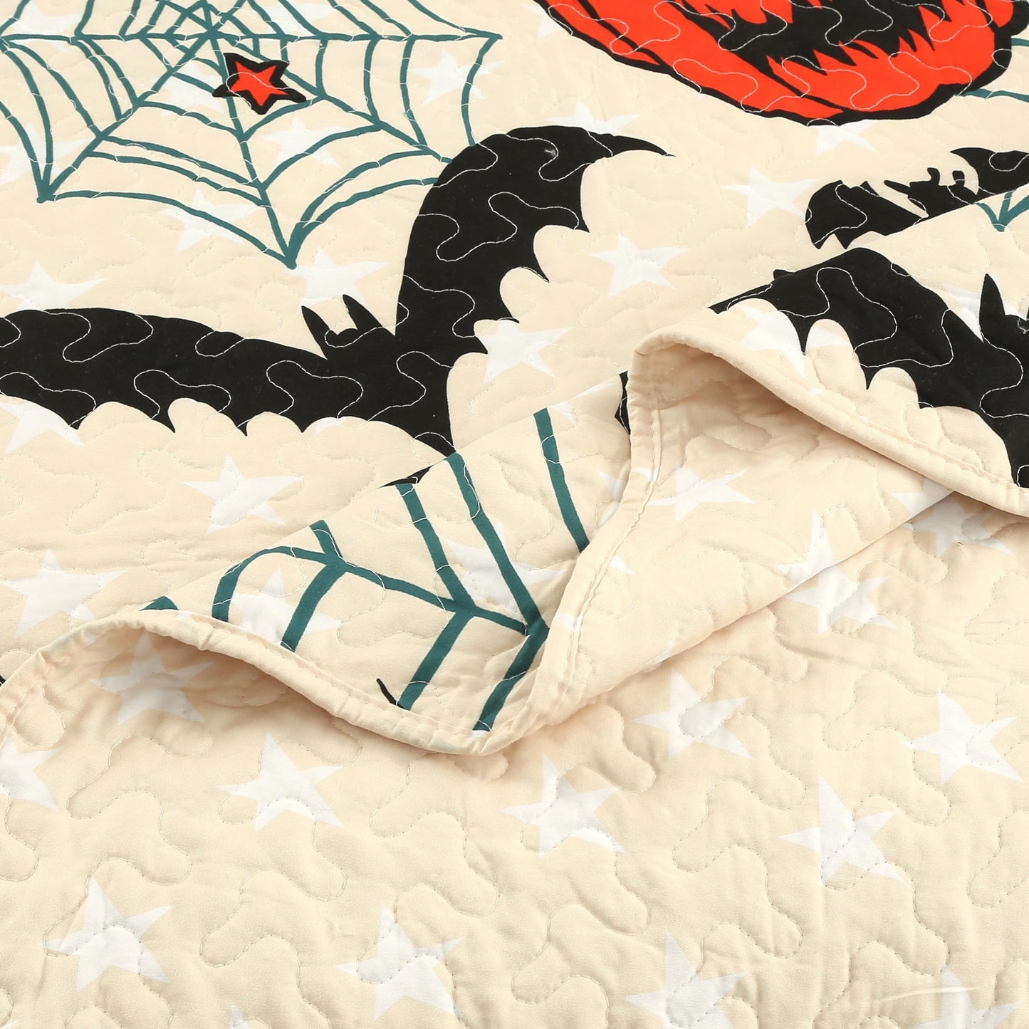 MarCielo Kids Halloween Themed Quilt Bedspread Set Pumpkins, Black Cats, Bats, Haunted Houses ME503 (Twin)
