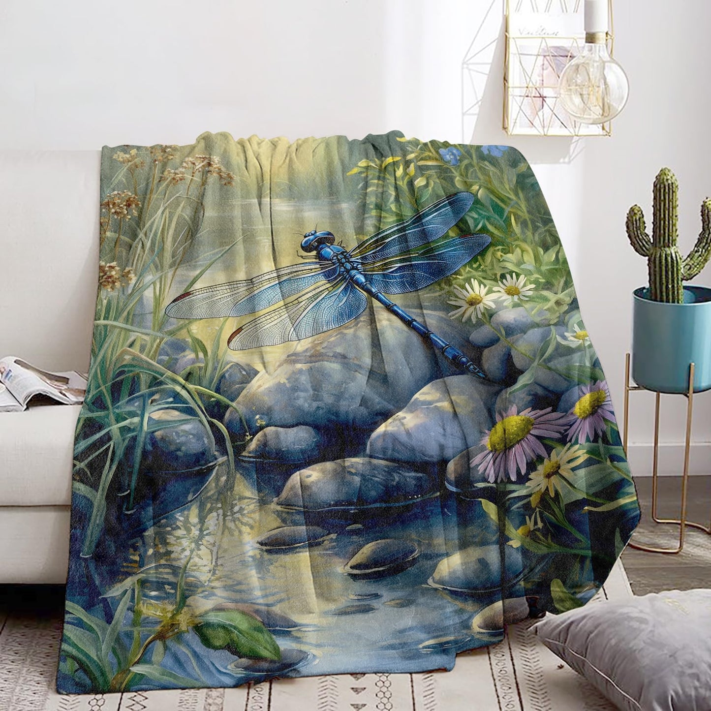 Bidesk Pretty Dragonfly Blanket - Ultra Soft, Cozy, Warm, Lightweight & Fuzzy Flannel Throw Blankets, Ideal for Couch, Bed, Travel & Outdoor Use - for Men Women Adults Kids 60"×50"