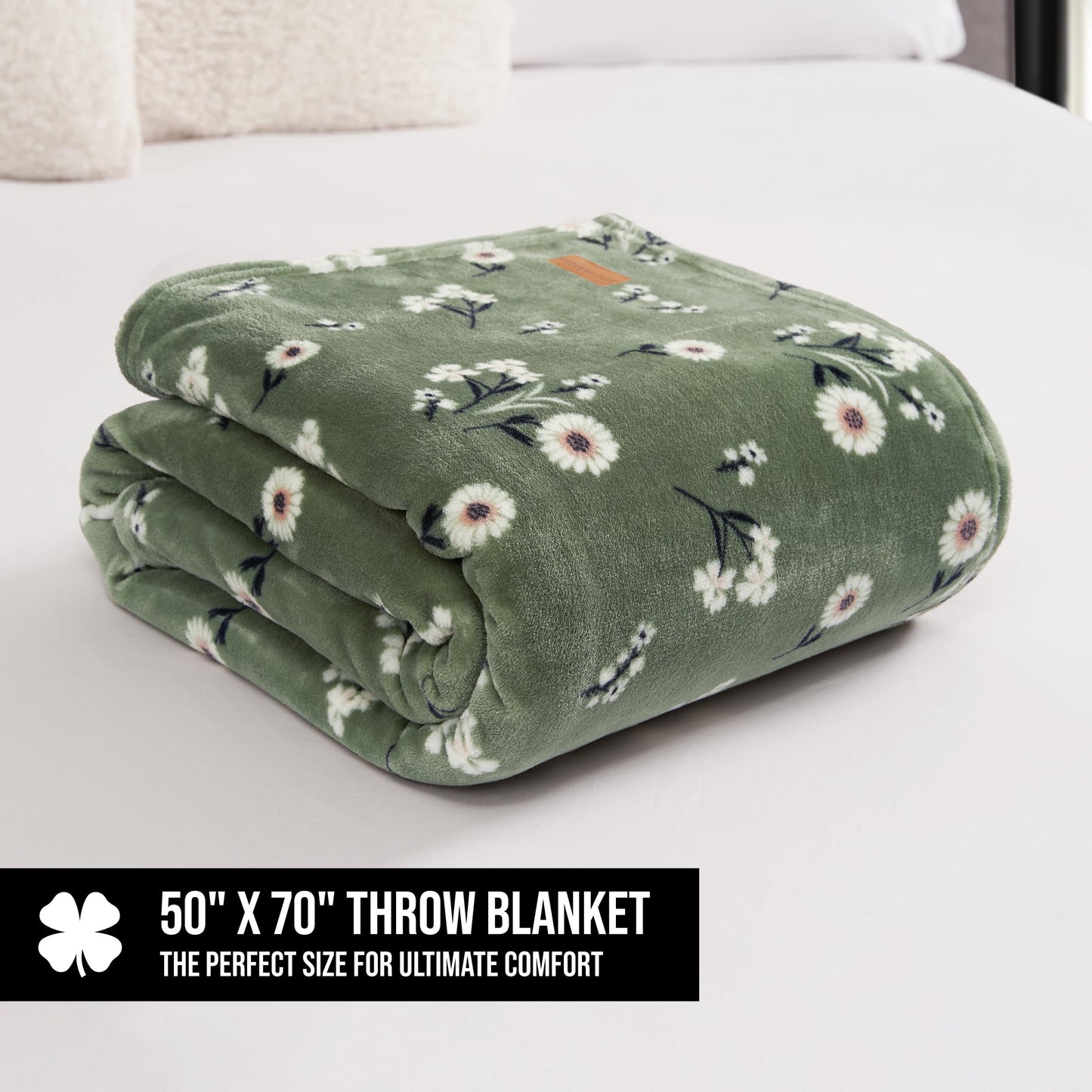 Lucky Brand Cozy Plush Blanket - Premium Microfiber Throw for Luxurious Comfort and Style, 50" x 70", Daisy Green Floral
