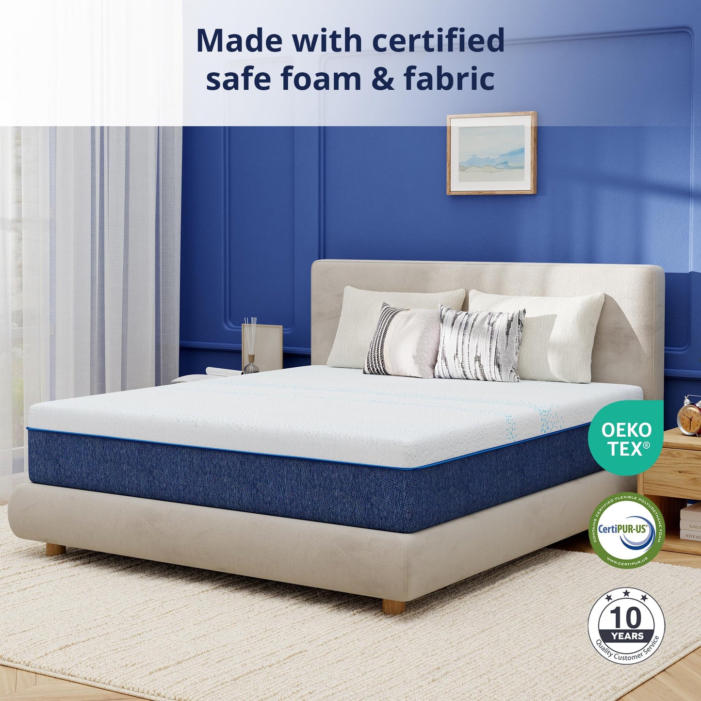 EGOHOME 12 Inch Queen Mattress, Gel Memory Foam with Charcoal, Fiberglass Free, CertiPUR-US Certified, Temperature-Regulating, Machine Washable Cover, 80" x 60" x 12", Medium