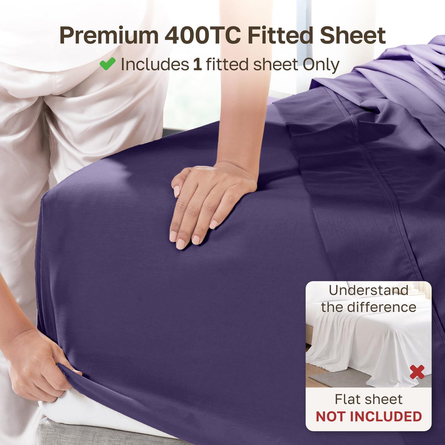 California Design Den King Fitted Sheet Cotton, Deep Pocket Soft 400 Thread Count 100% Cotton, No Pop-Off Elastic, Durable Sateen Weave Sheet Only (King, Purple)