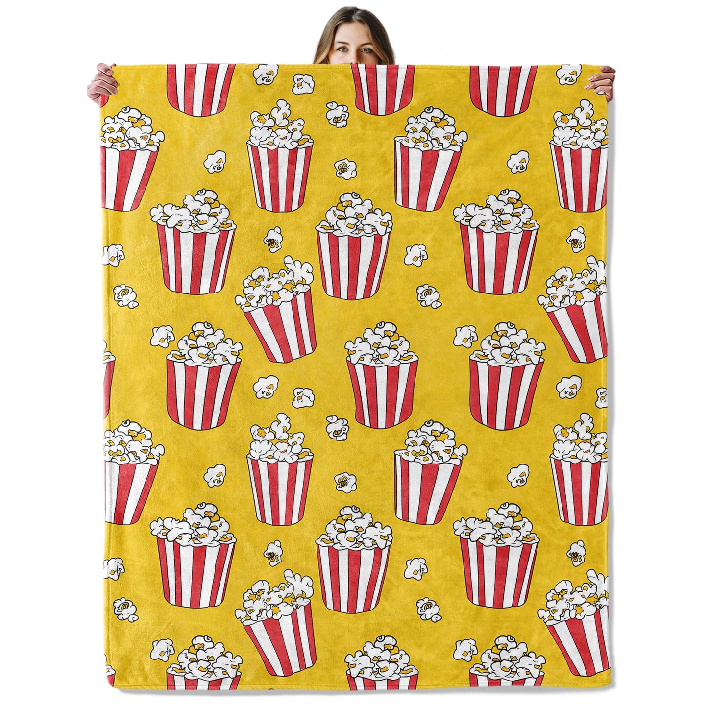 Popcorn Throw Blanket for Girls Boys Kids Adults, 50x60 in, Cozy Flannel Blanket for Bedroom, Camping, Couch, Room Decor, Fuzzy Warm Soft Gifts