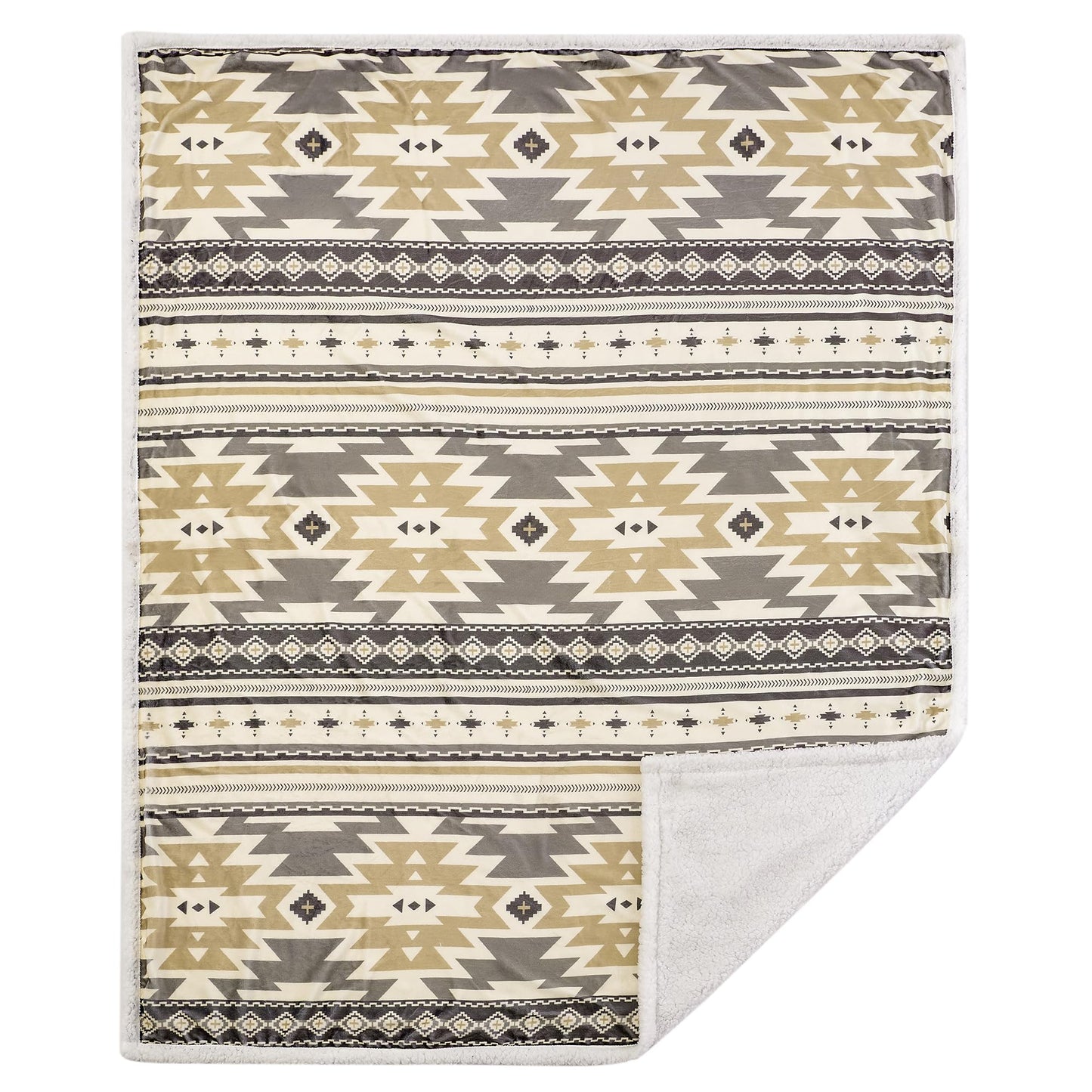 Paseo Road Indigo Hill by HiEnd Accents Desert Sage Aztec 3 Piece Sherpa Throw Blanket Set, Tribal Navajo Print Fleece Throw Set, Western Southwestern Style, 1 Throw and 2 Throw Pillows