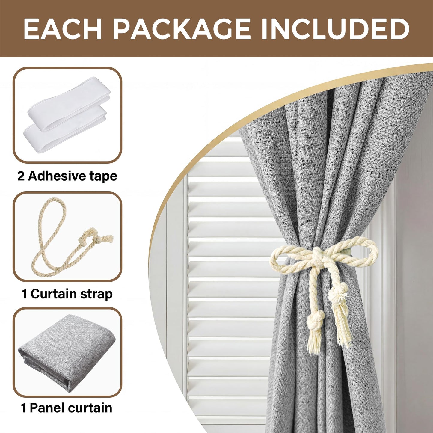 Foxdecor Blackout Curtains No Drill Hook and Loop Single Panel for Window