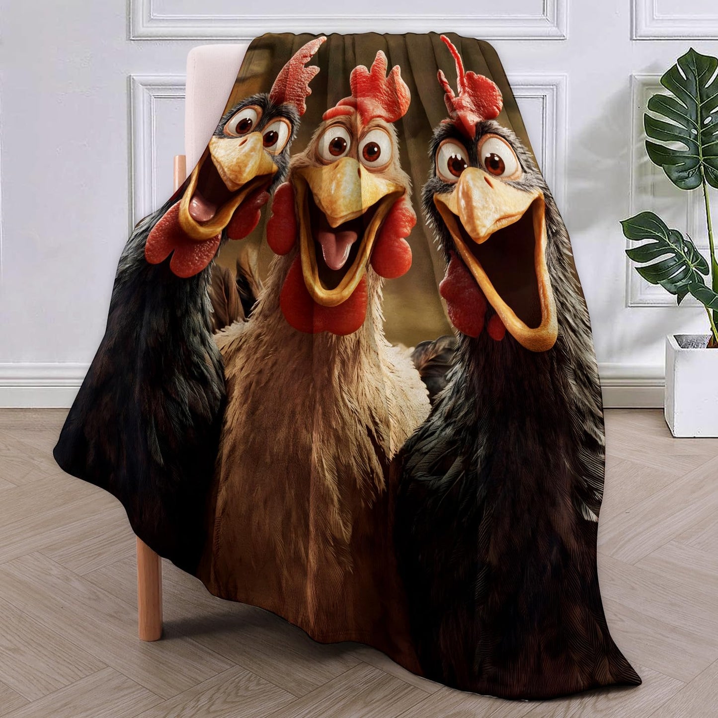 VANZEV Chickens Blanket Gifts for Women, Cartoon Three Cheerful Chickens Flannel Blanket, Soft Warm Lightweight Throw Blankets for Bed Couch Home Travel Decor 50" x 60"