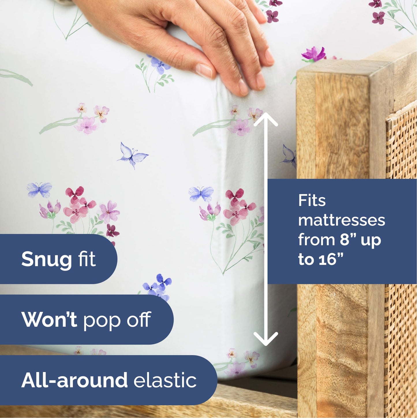 Floral Sheets - Butterfly Floral Bed Sheet Set - 1 Flat, 1 Fitted & 1 Pillowcase w/ Deep Pockets - Comfy, Wrinkle & Fade Free - Boho Botanical Bedding - Soft, Breathable and Cooling - Twin Size Set