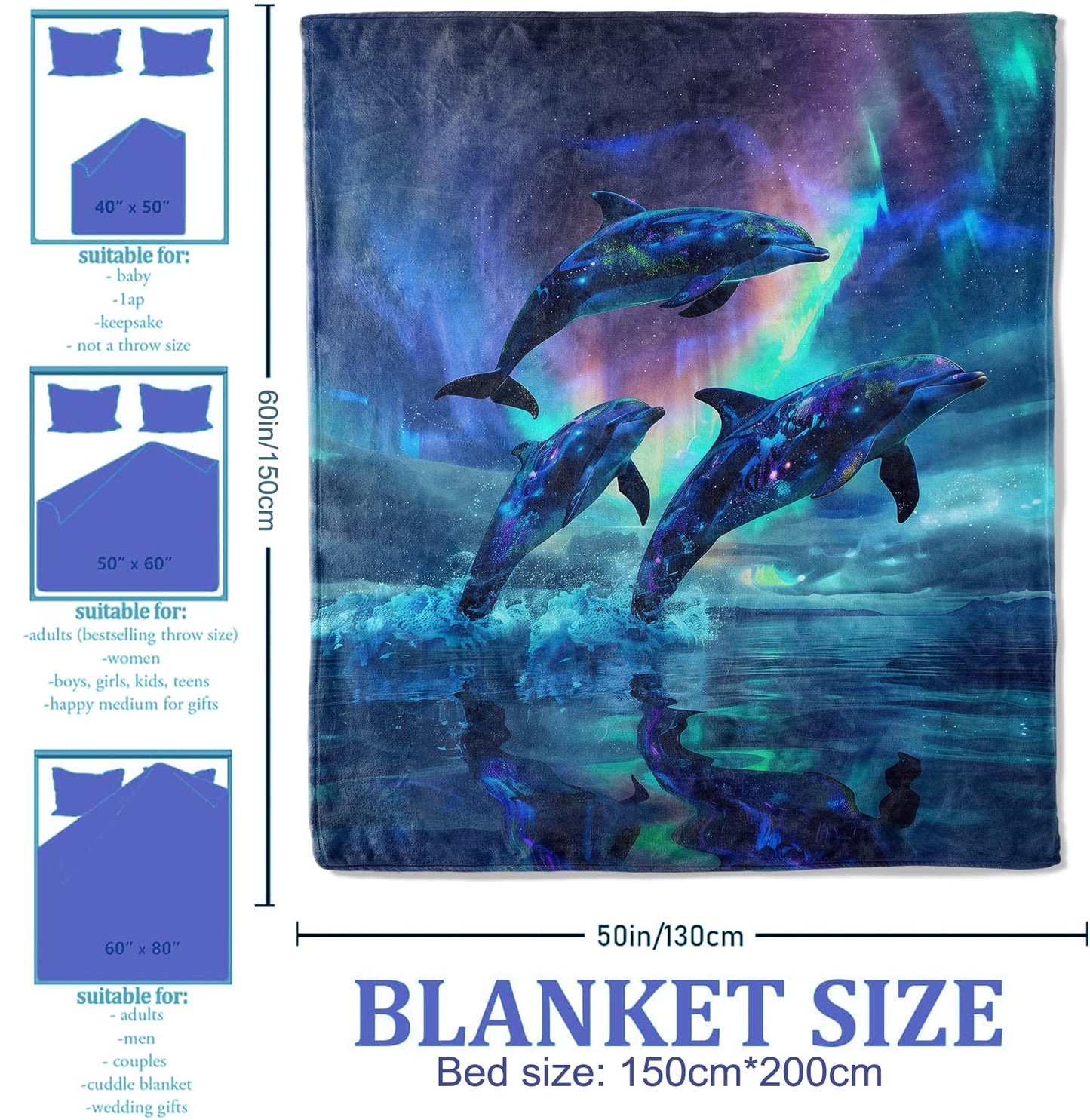 Plistiz Dolphin Throw Blanket 50"x60", Animals Theme Blankets for Living Room Couch, Home, Sofa Decor, Soft Flannel Dolphin Gifts for Women
